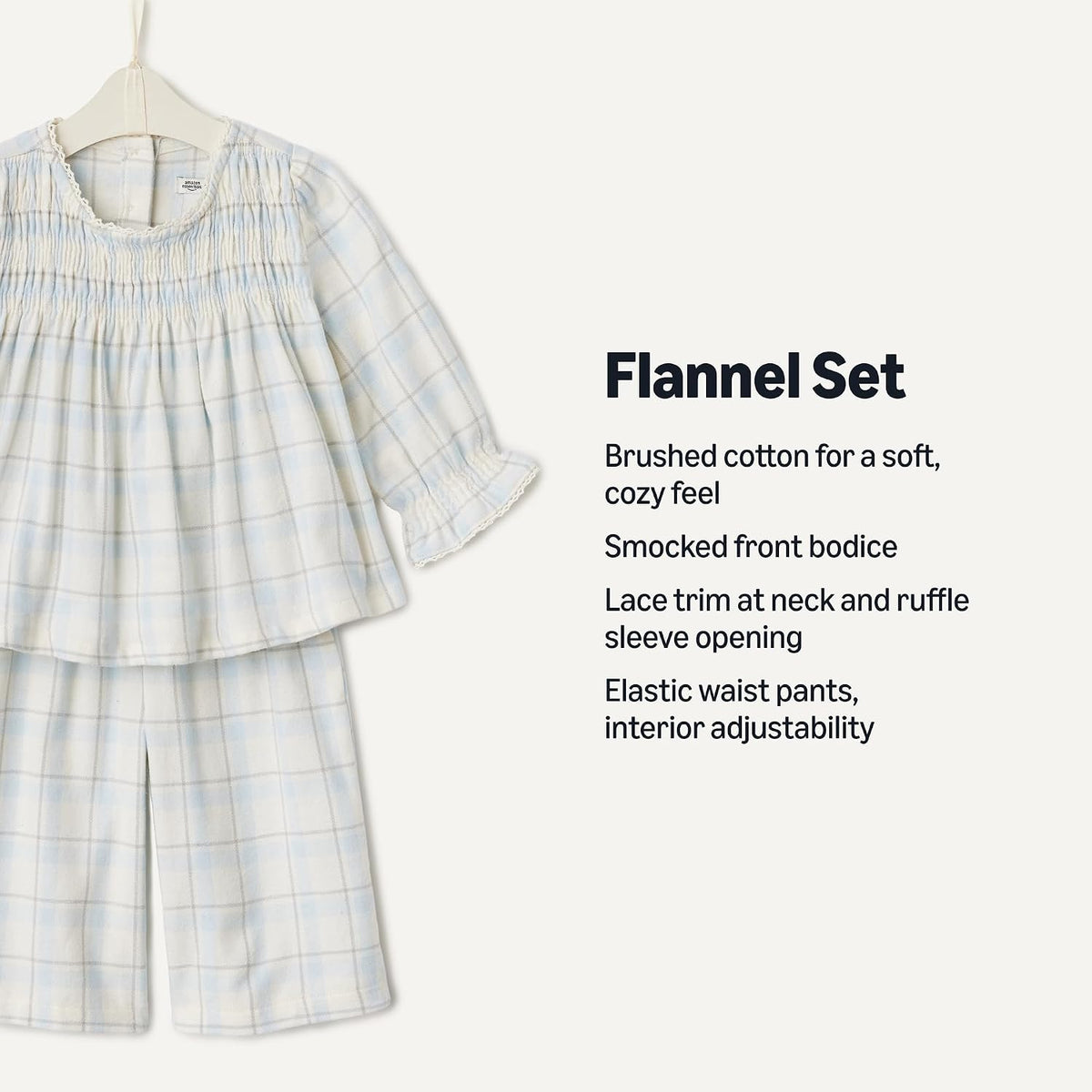 Amazon Essentials x Sofia Grainge Unisex Toddlers and Babies' Long Sleeve Flannel Set with Smocked Bodice, Lace Trim