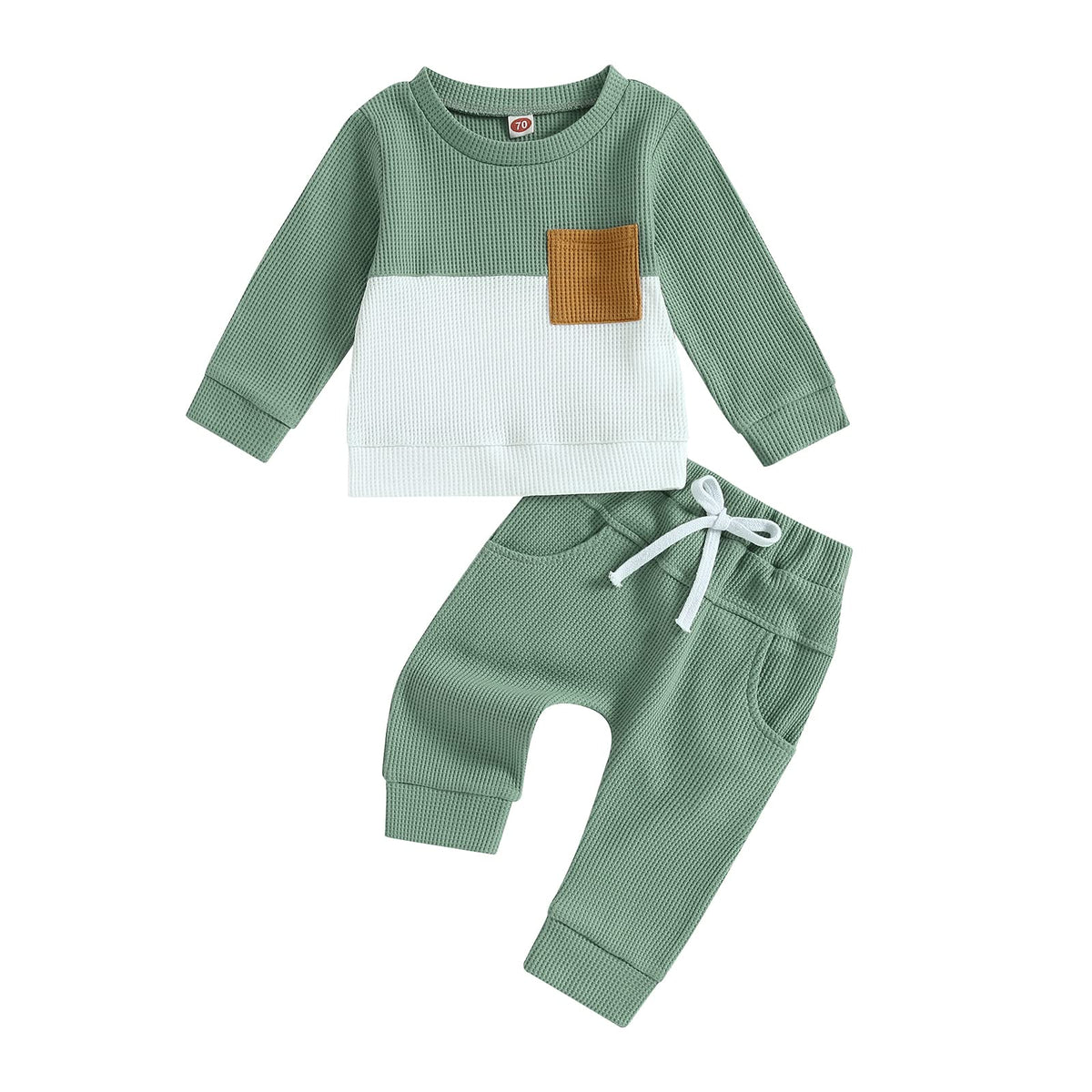 Toddler Baby Boy Fall Outfit Long Sleeve Crew Neck Contrast Color Sweatshirt Top Pant Cute Newborn Infant Waffle Clothes