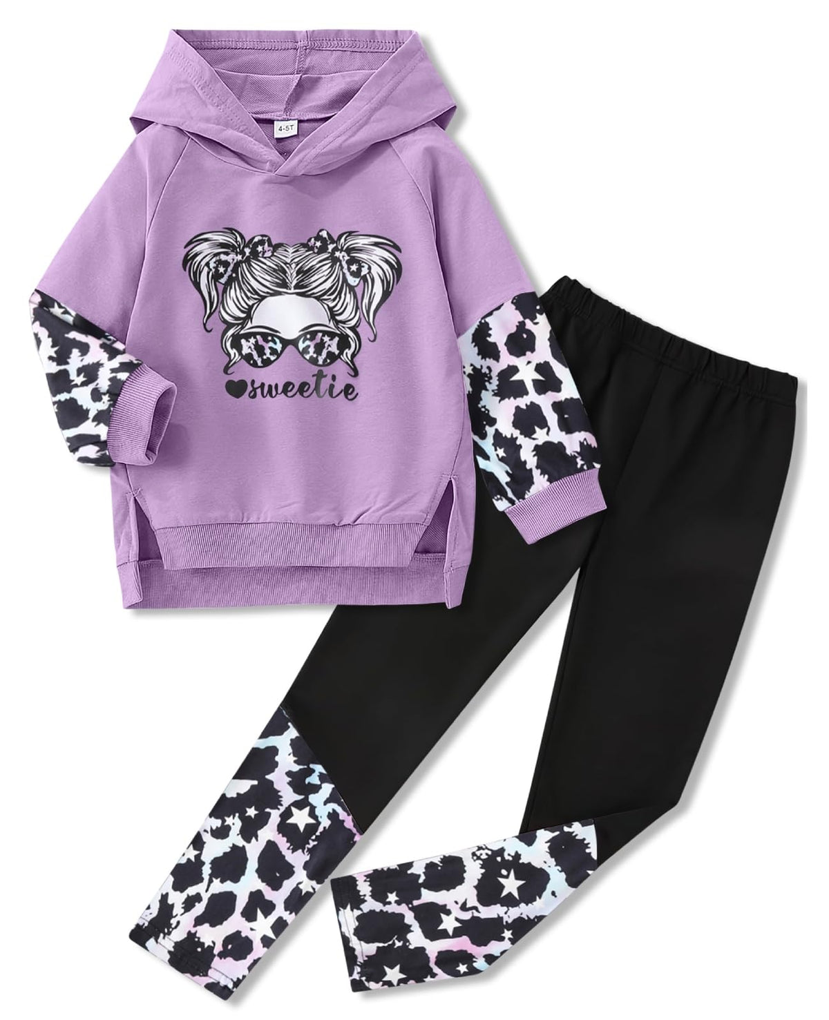 Kids Girls Clothes Cool Girl Print Tie Dye Pullover Sweatshirt and Sweatpants 2 Pieces Outfits Set
