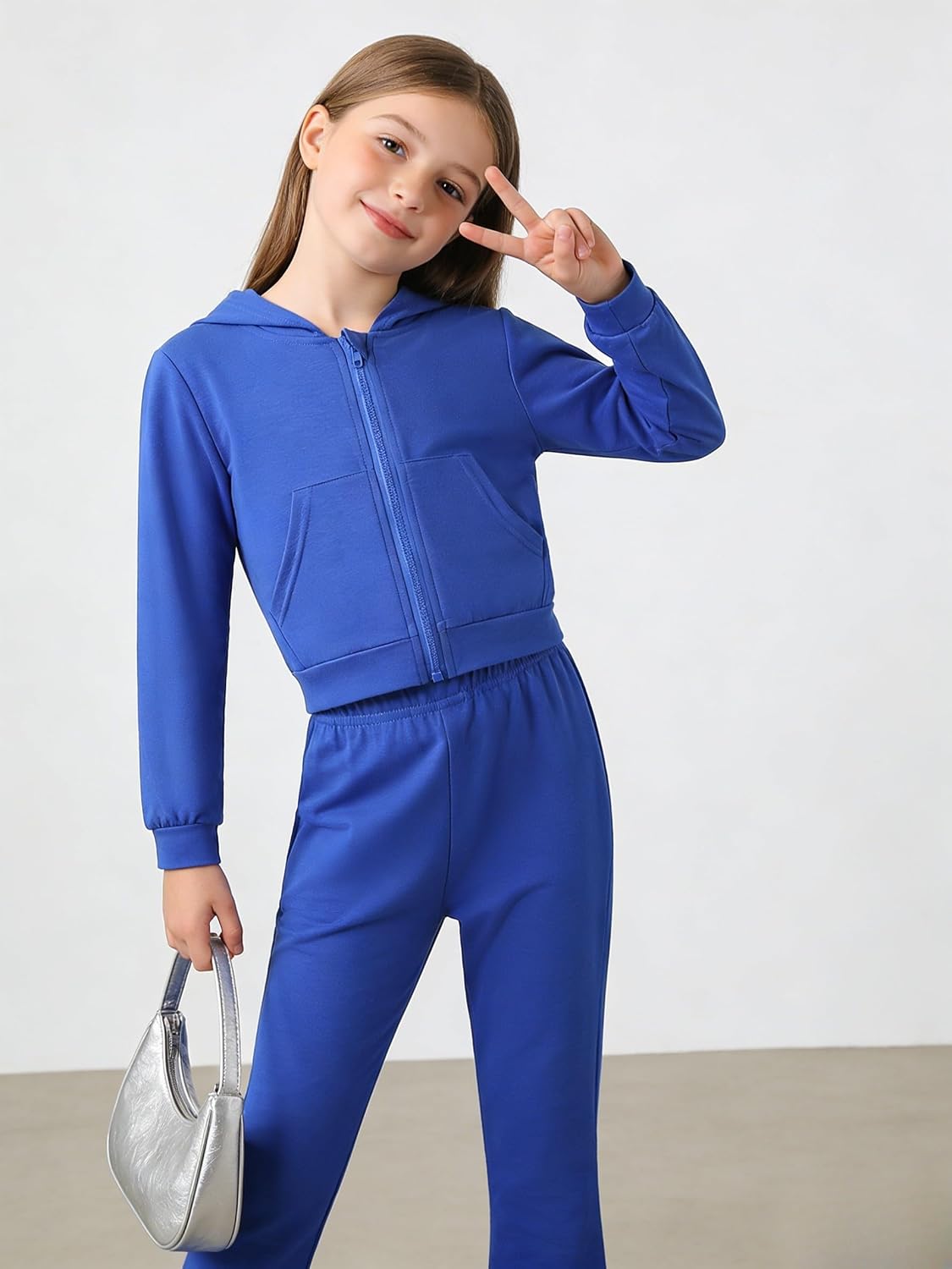 Teen Girls Clothes 2 Piece Spring Outfits Fashion Letter Print Hooded Zip Up Top Flare Pants Set for 7-14T