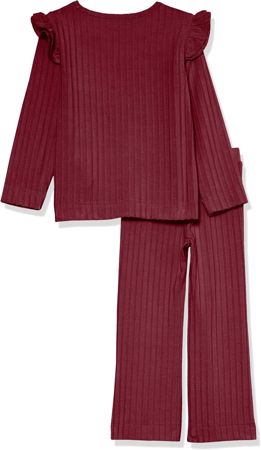 Amazon Essentials Girls' Wide-Rib Ruffle Top and Flare Pants Outfit Set, Pack of 2