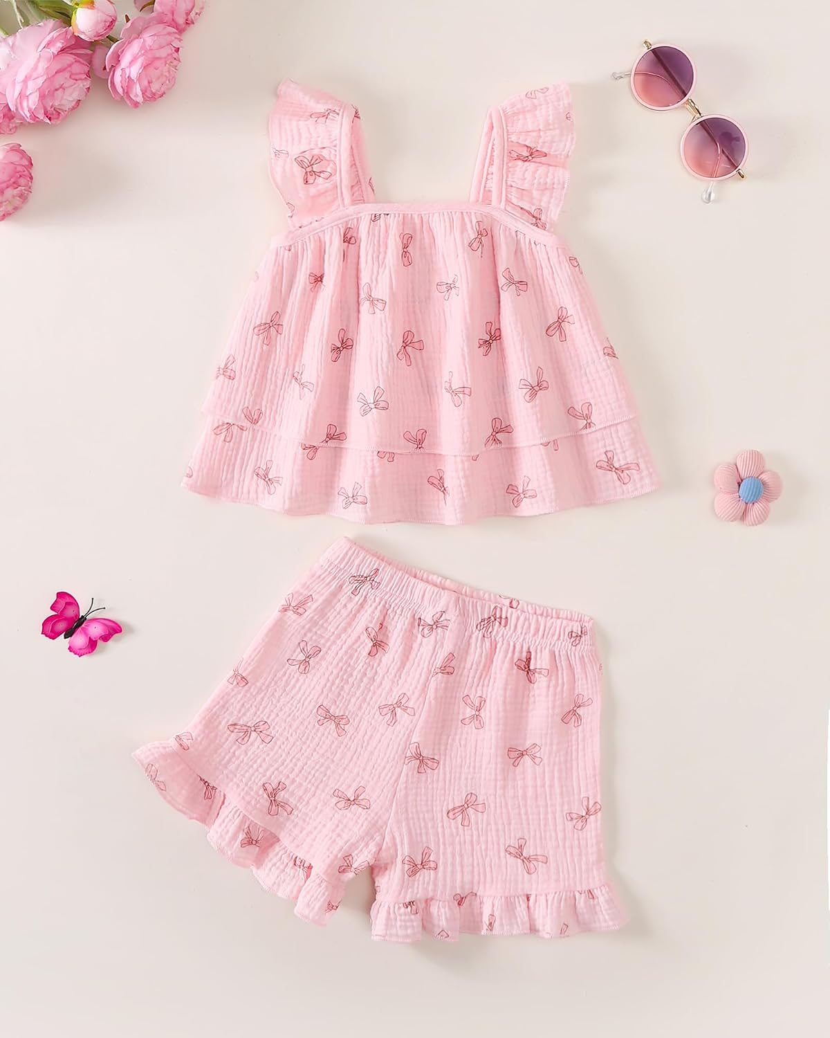 Jecson Toddler Girl Outfits Baby Girl Summer Clothes Sleeveless Ruffle Dress Tops and Shorts Clothing Sets 12M-4Y