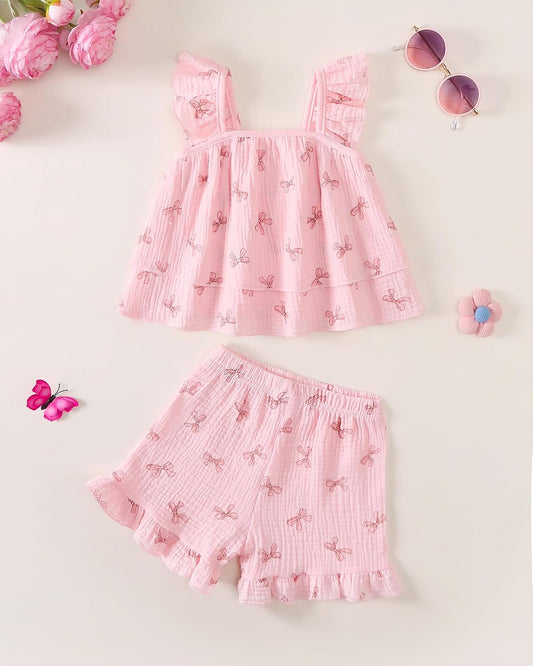Jecson Toddler Girl Outfits Baby Girl Summer Clothes Sleeveless Ruffle Dress Tops and Shorts Clothing Sets 12M-4Y