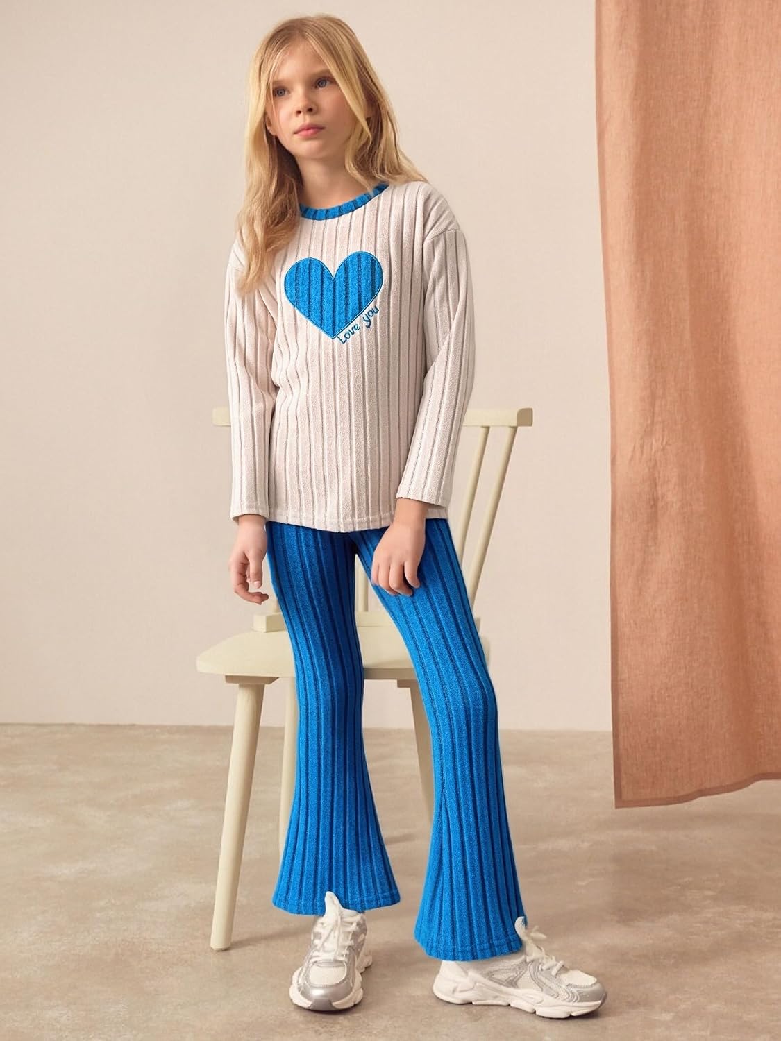 Tween Girls Clothes Ribbed Knit Color Block Long Sleeve Shirt and Flare Pants Fall Outfits Size 6-12