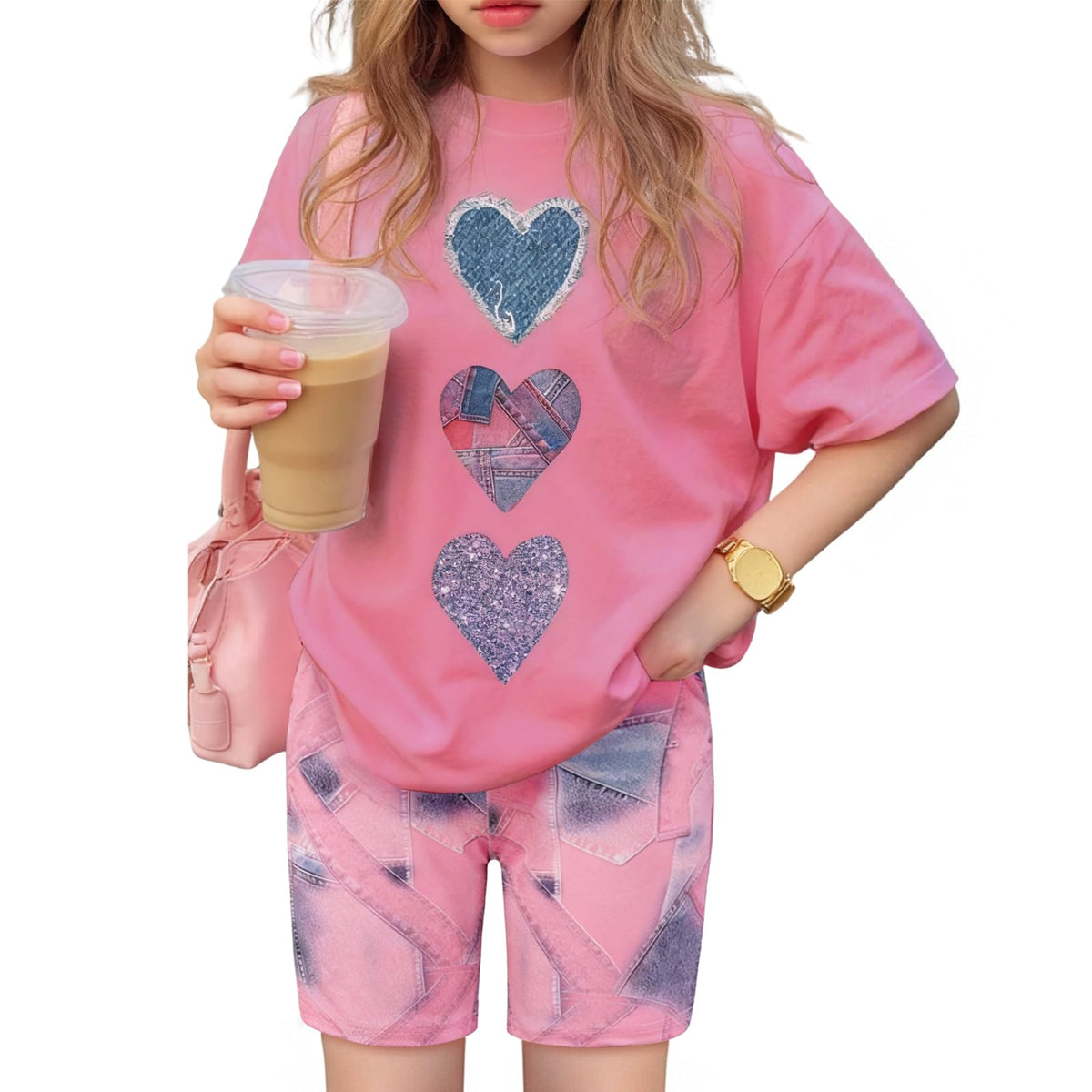 Size 7-14 Girls Summer Clothes 2 Piece Casual Short Sleeve T-Shirt & Short Set Teen Girls Summer Vacation Outfits