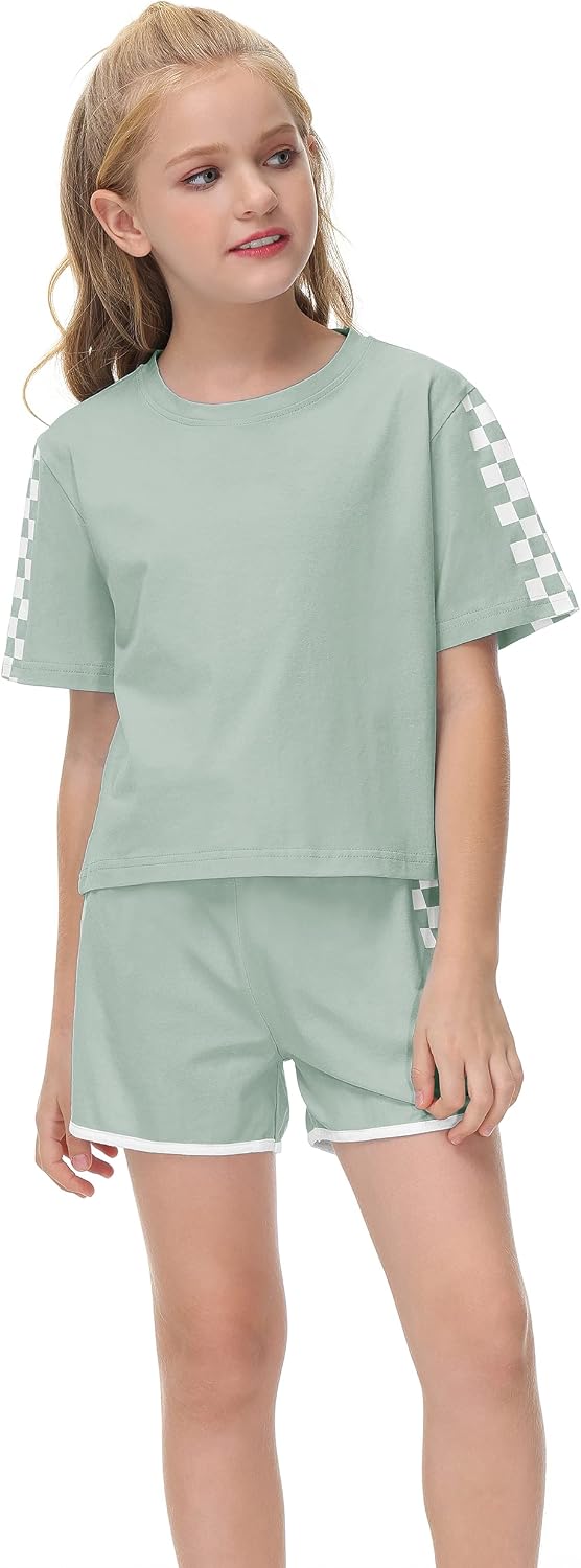 Haloumoning Unisex Girls Boys 2 Piece Outfits Crop Tops and Shorts Set
