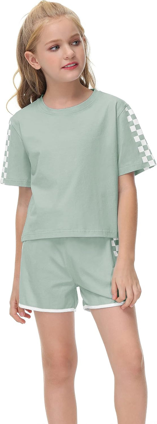Haloumoning Unisex Girls Boys 2 Piece Outfits Crop Tops and Shorts Set