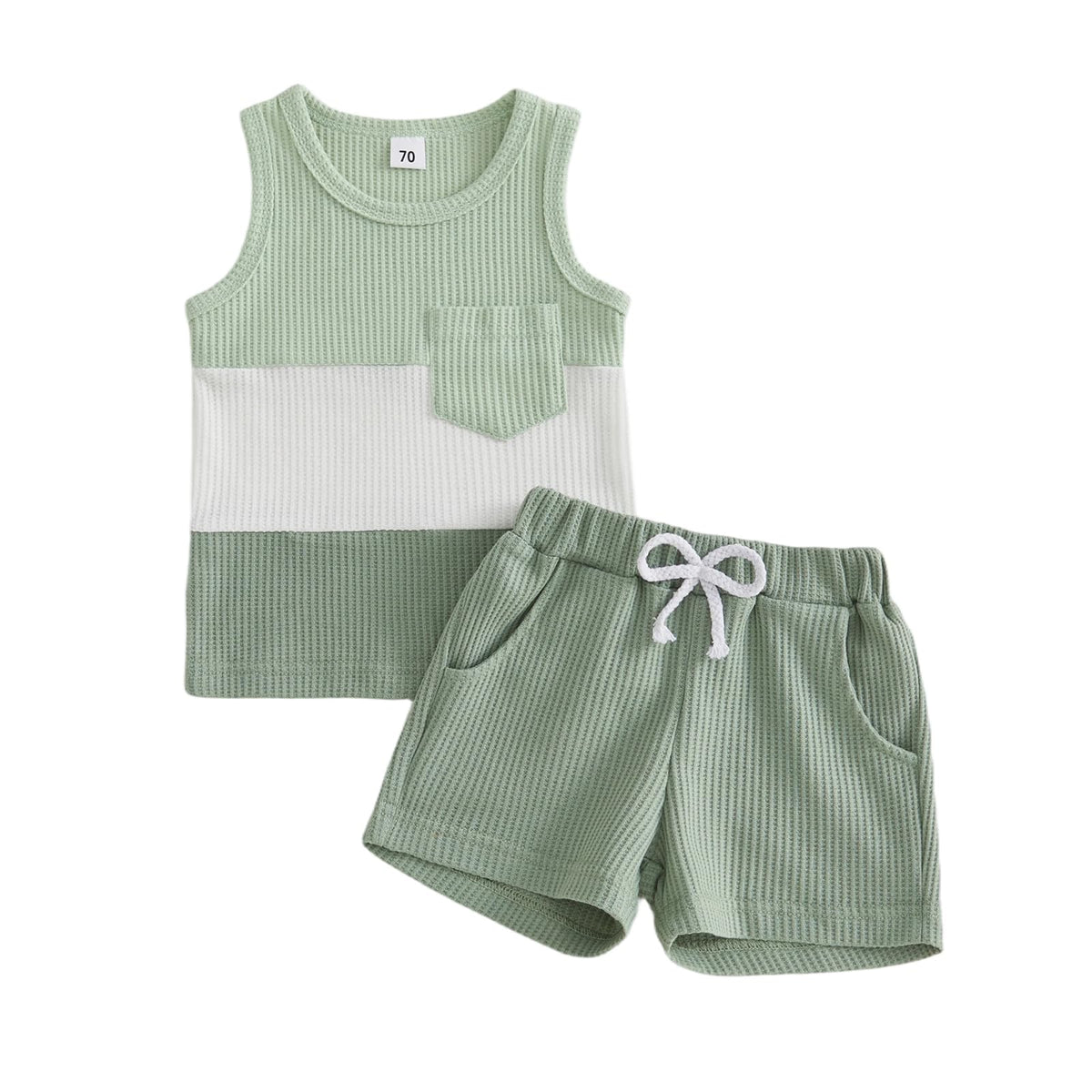 Kupretty Toddler Baby Boy Stripe Waffle Sleeveless Shirt Shorts Set