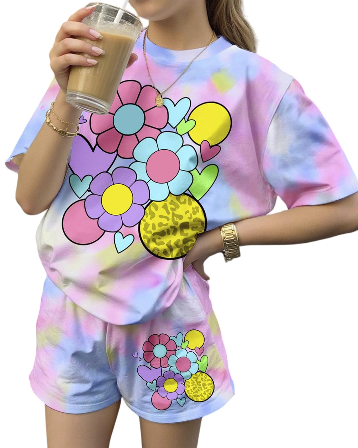 Girls 2 Piece Outfits 4-13 Years Summer Clothes Set Short Sleeve