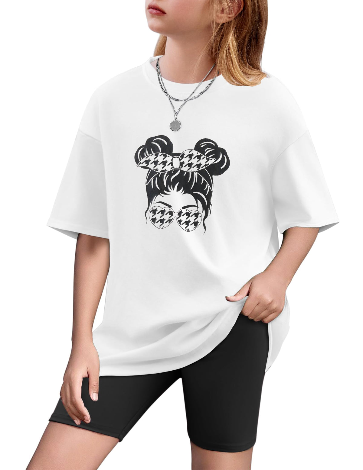 Arshiner Girls 2 Piece Outfit Summer Oversized Tops and Biker Shorts Set