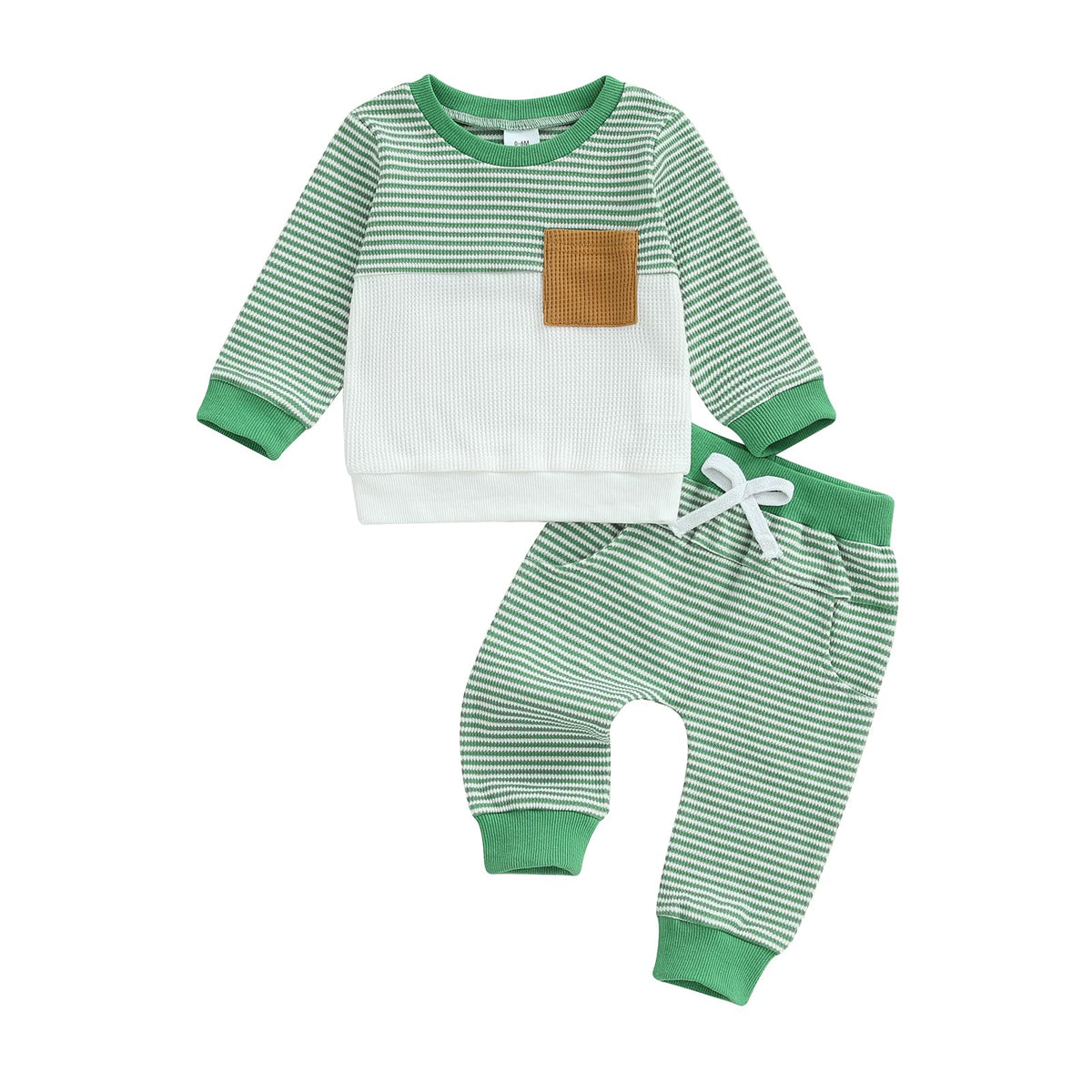 Toddler Baby Boy Fall Outfit Long Sleeve Crew Neck Contrast Color Sweatshirt Top Pant Cute Newborn Infant Waffle Clothes