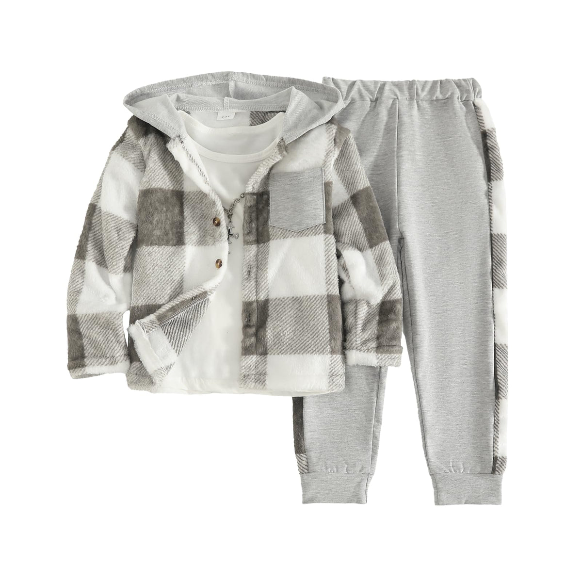 Azmxynol Boys Clothes Plaid Hooded Shirt 2pcs Outfit, Button Front Toddler Fall Winter Hoodie & Sweatpants Set, 4-8 years