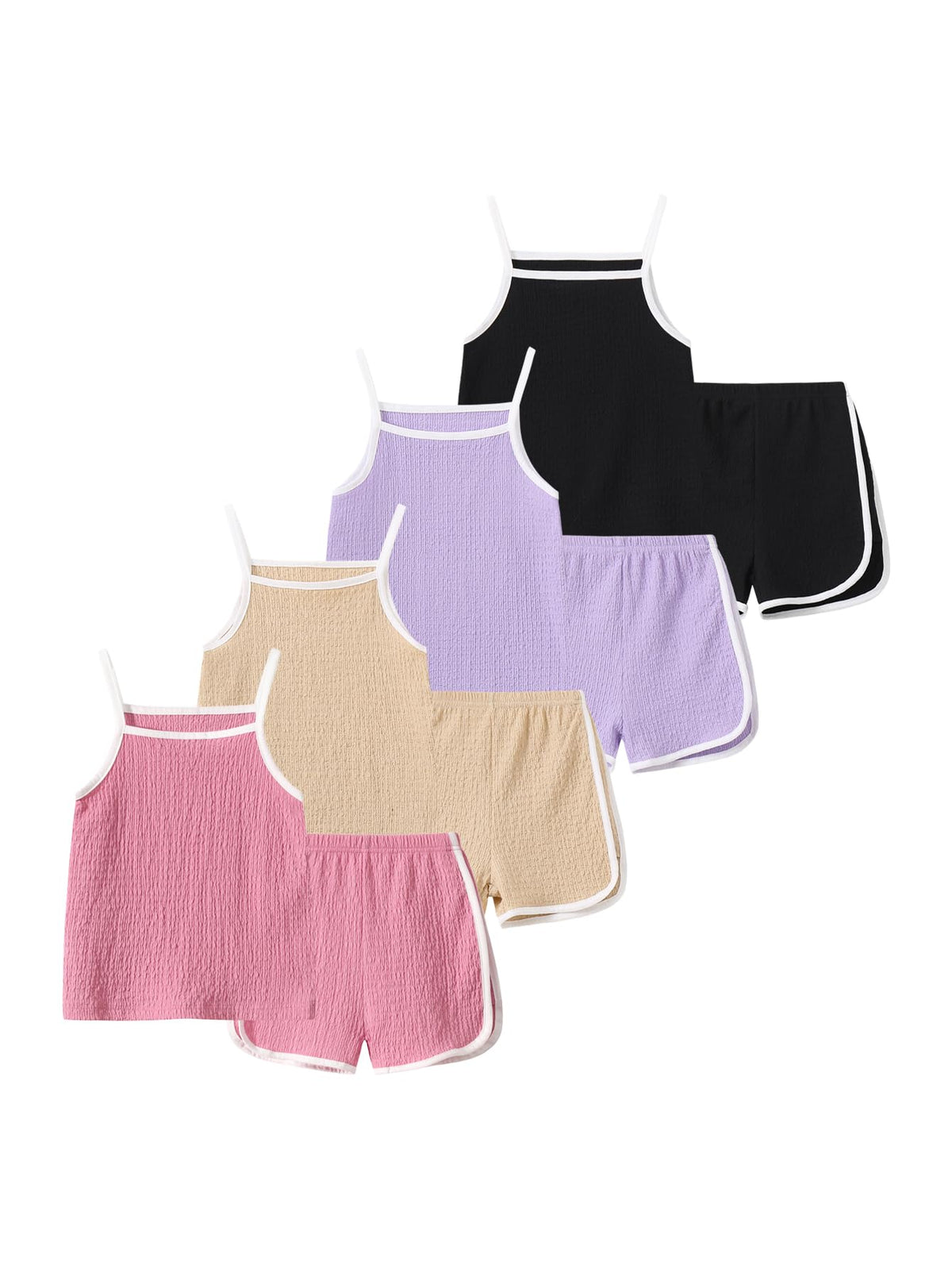 Girls Summer Clothes 4 Piece Cute Outfits Cami Tank Top and Dolphin Shorts Sets for Kid Casual, Dance, Beach