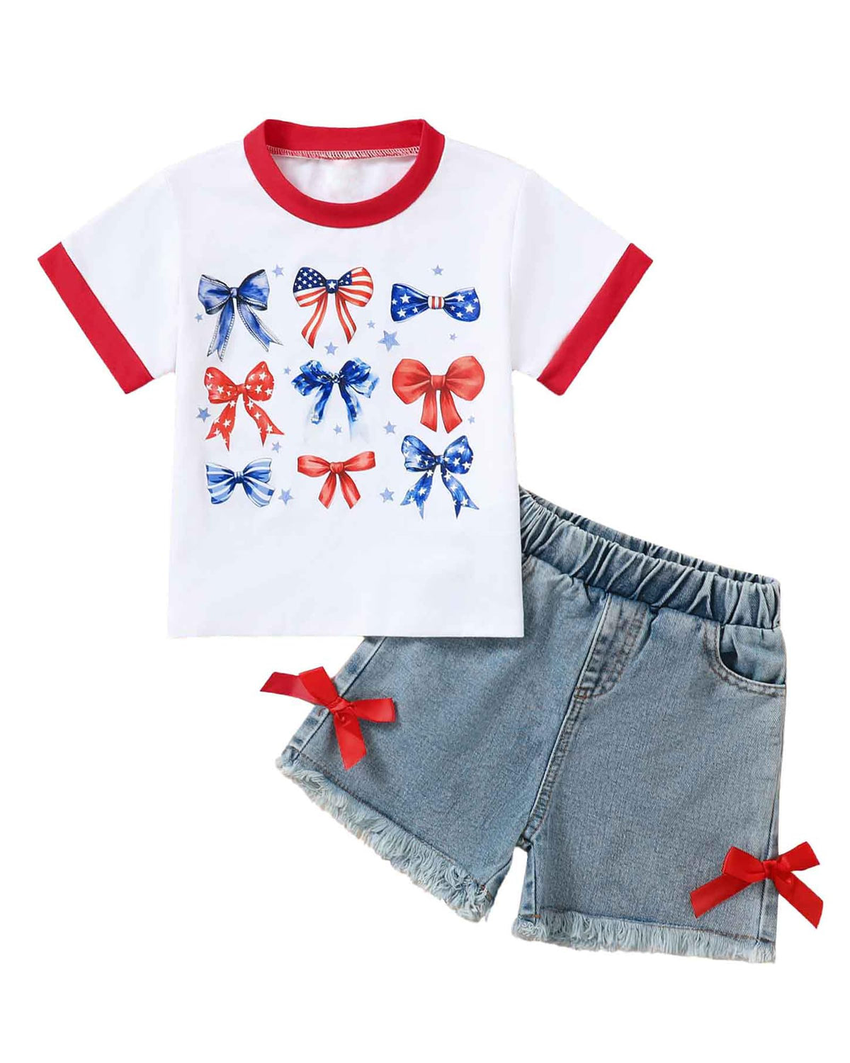 Jecson Toddler Girl Clothes Summer Cotton Print T-Shirt and Jeans Shorts Set Casual Girls 2 Piece Outfits Sets 2T-8Y
