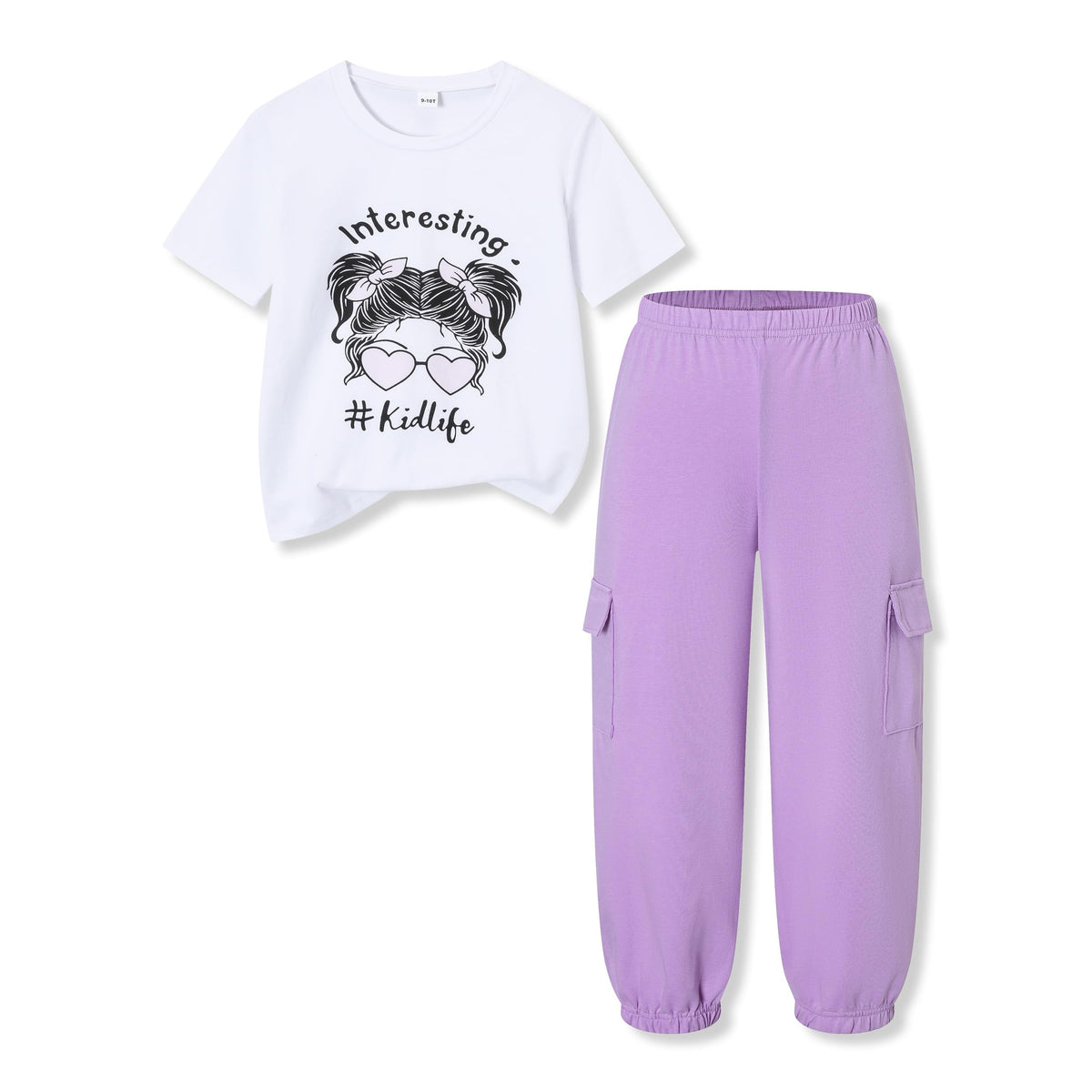 Ayzozuy Kid Girl Clothes Outfits Figure Letter Graphic Tee Top + Flap Pocket Pants 2PC Clothing Set