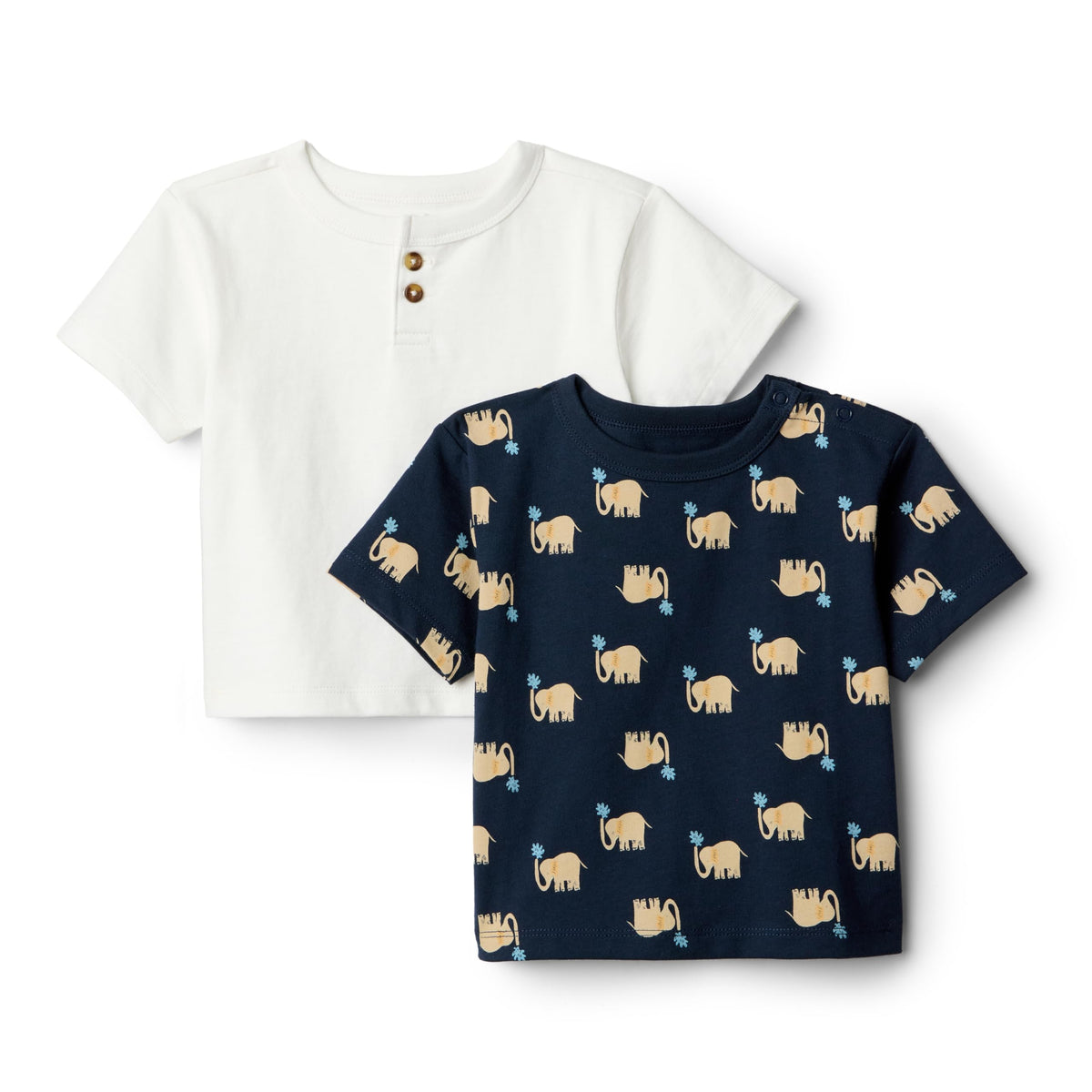 Amazon Essentials x Sofia Grainge Baby Boys' Cotton Crewneck Short Sleeve T-Shirts with Shoulder Snap, Pack of 2