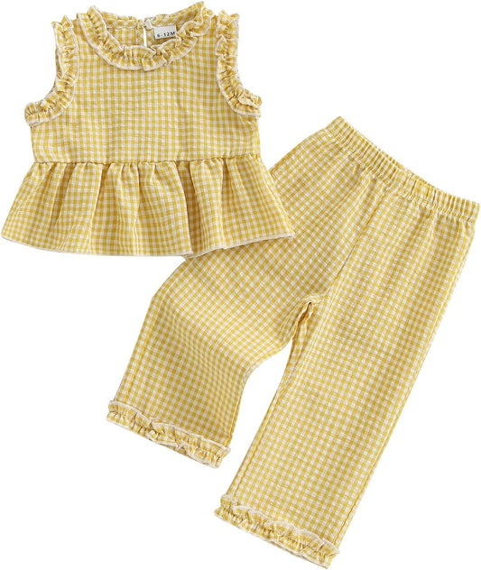 Kupretty Toddler Girl Clothes Ruffle Sleeveless Shirt Pants Set