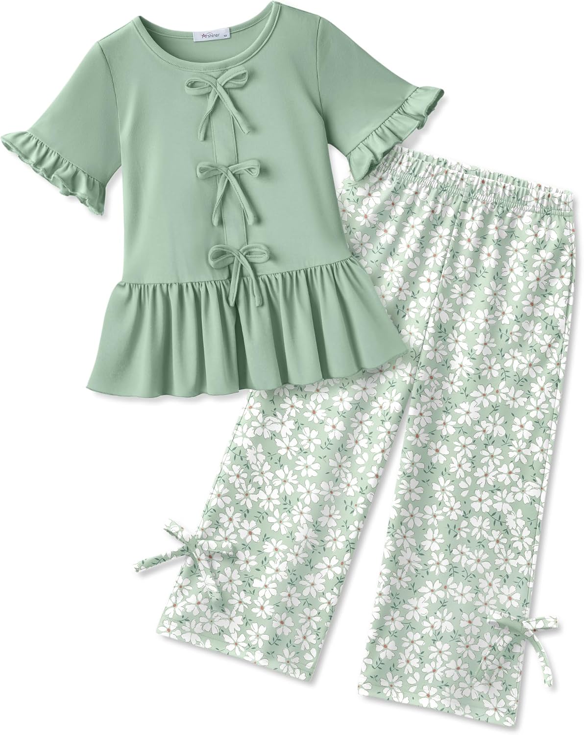 Arshiner Girls Clothes 2 Piece Outfits Butterfly Knot Top and Wide Leg Pant