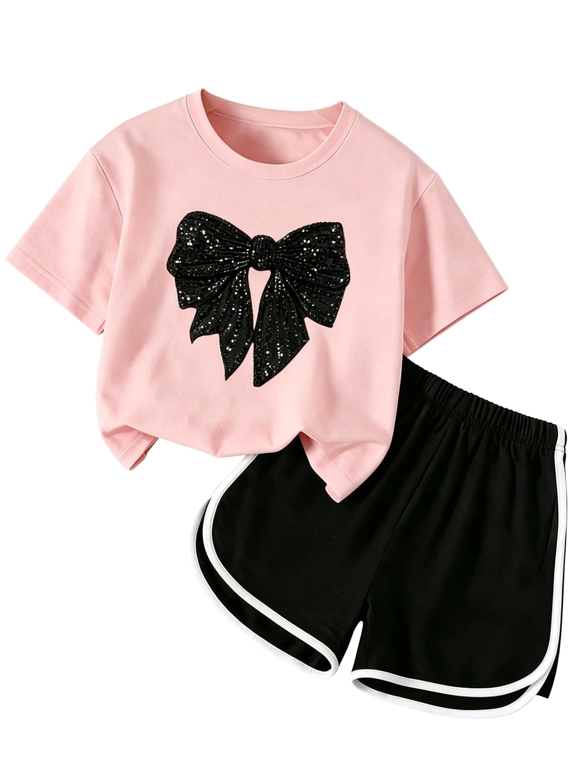 6-12Y Girls Summer Clothes Short Sleeve Bow Print T-Shirt Denim Skirt Shorts Set Tween Girls Outfits Set
