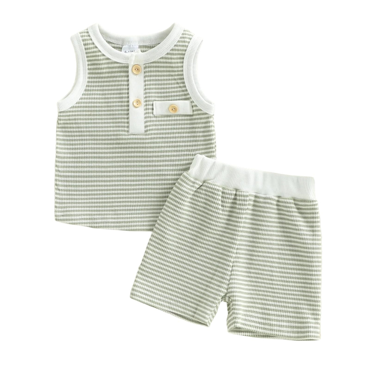 Kupretty Toddler Baby Boy Stripe Waffle Sleeveless Shirt Shorts Set