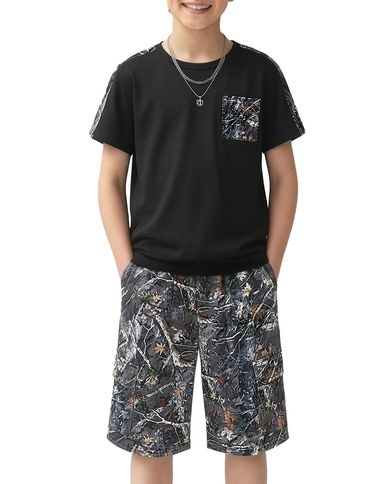 mksodopy Boys Summer Outfit Set 2 Piece T Shirt and Camo Shorts Casual Clothes for Little Big Boys