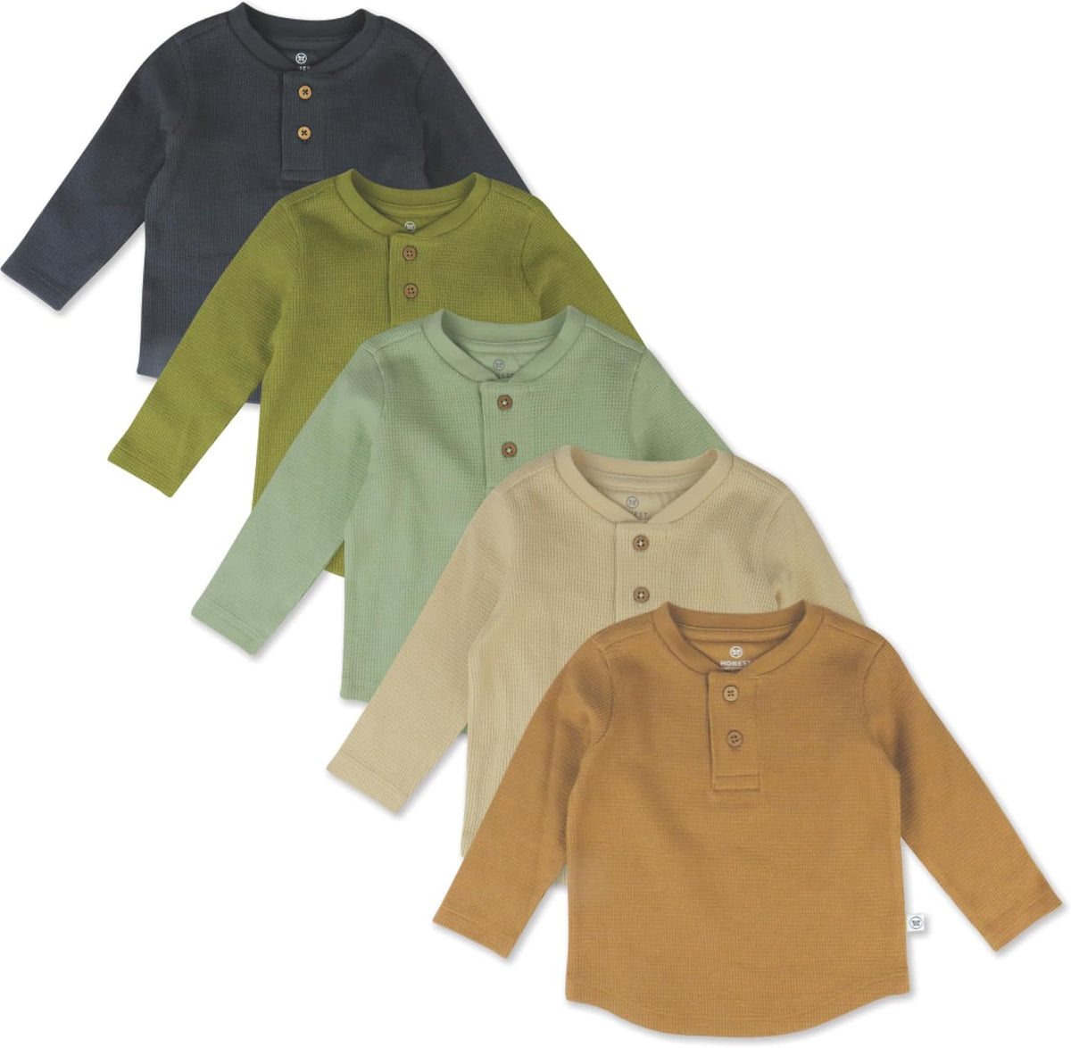 HonestBaby Boys' Baby Toddler & Kid Waffle Henley 100% Organic Long Sleeve Shirts (5-Pack)