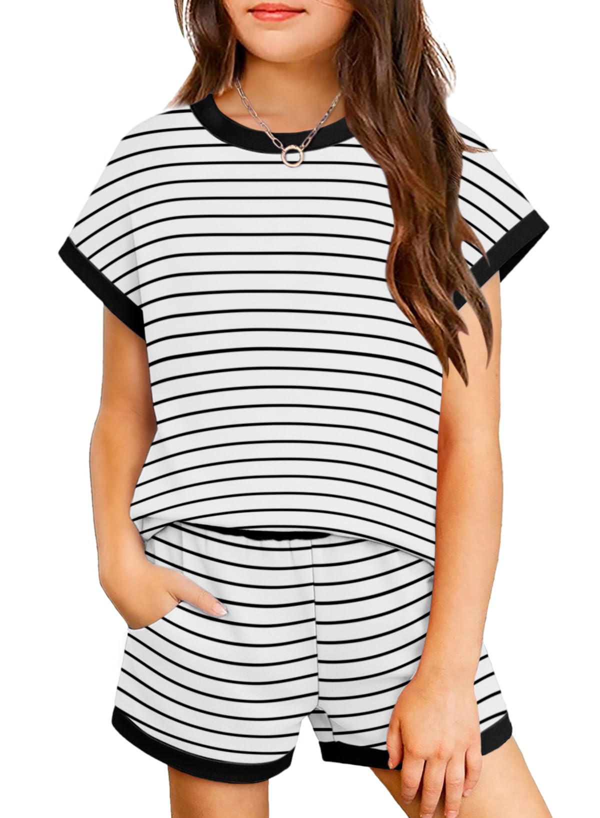 Arshiner Girls Summer 2 Piece Outfits Short Sleeve Shirts and Shorts Sets