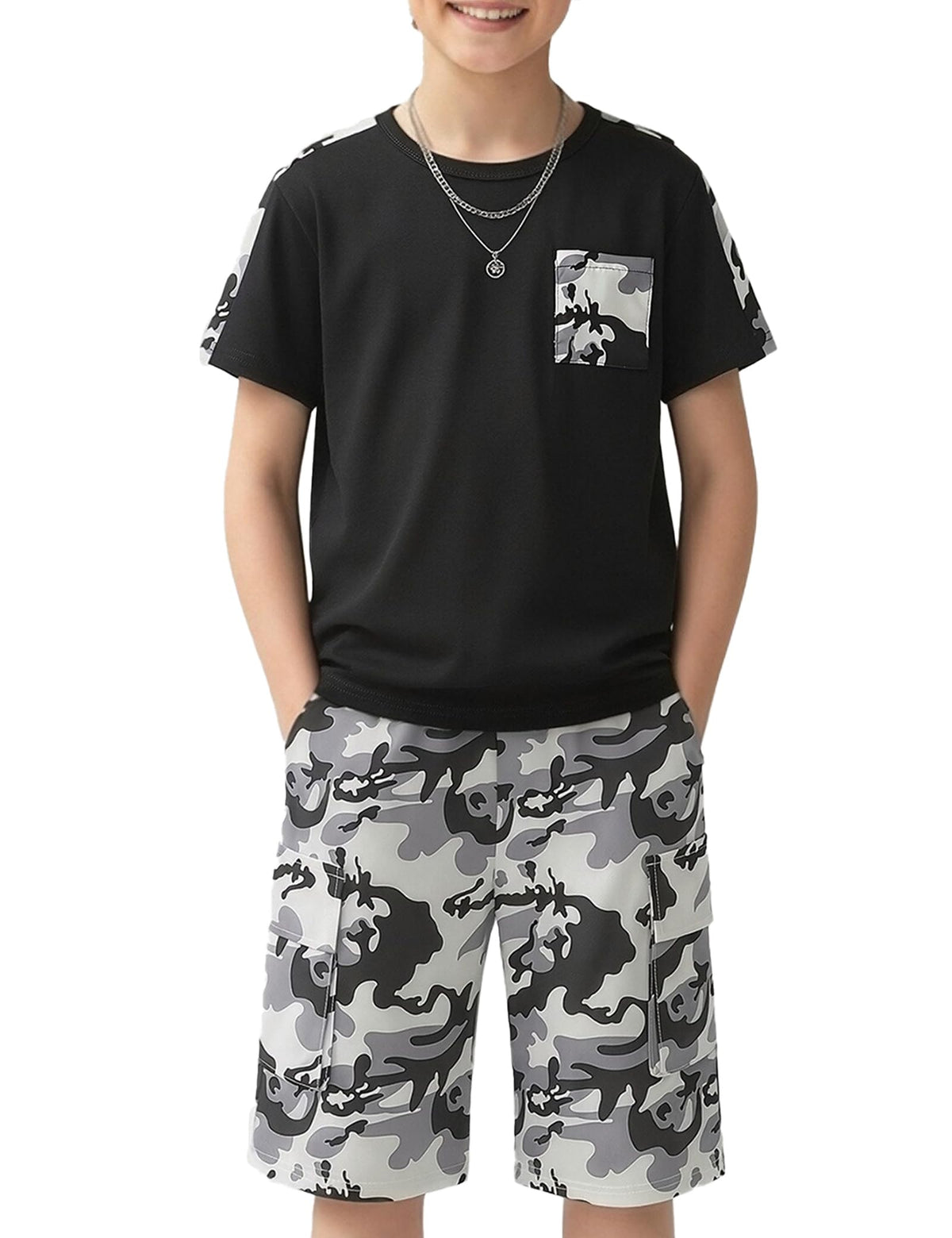 mksodopy Boys Summer Outfit Set 2 Piece T Shirt and Camo Shorts Casual Clothes for Little Big Boys