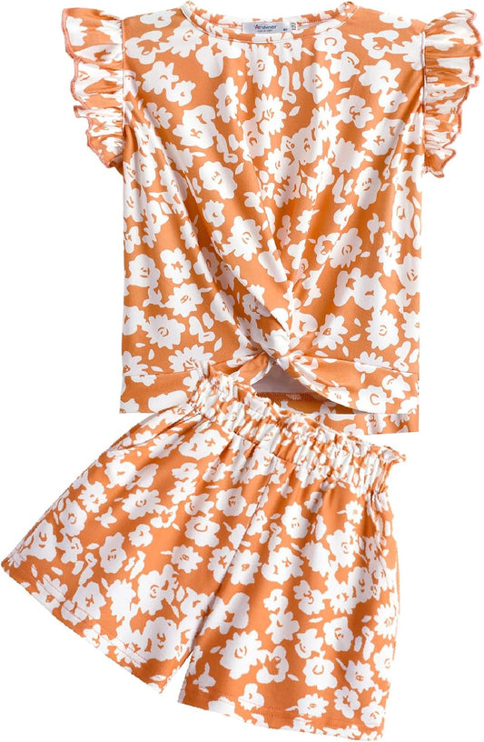 Arshiner Girls Summer Outfits 2 Piece Twist Front Top and Shorts Set