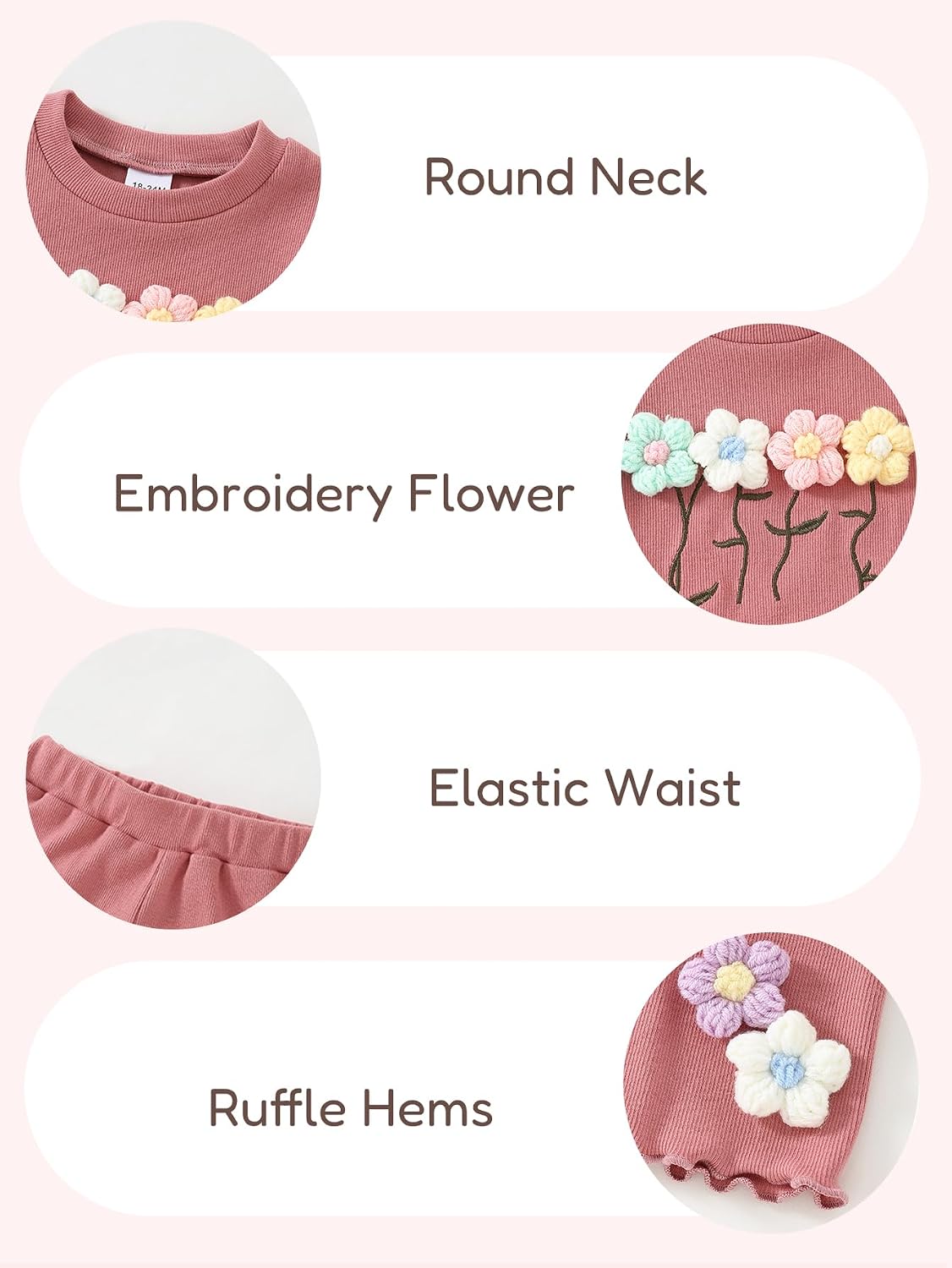 Yvowming Toddler Baby Girl Clothes Outfits,Summer Ruffle Ribbed Flower T Shirt Shorts Set Clothes for Girls