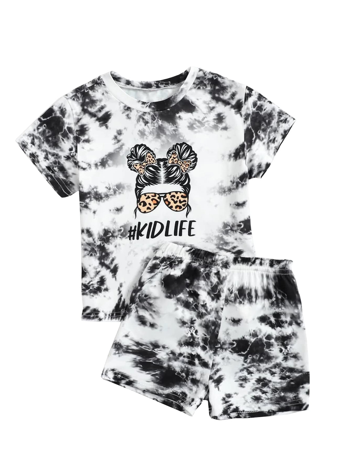 Axumity Kid Toddler Girl Clothes Summer Ruffle Sleeve Figure Graphic Shirt + Shorts Summer Outfits Set