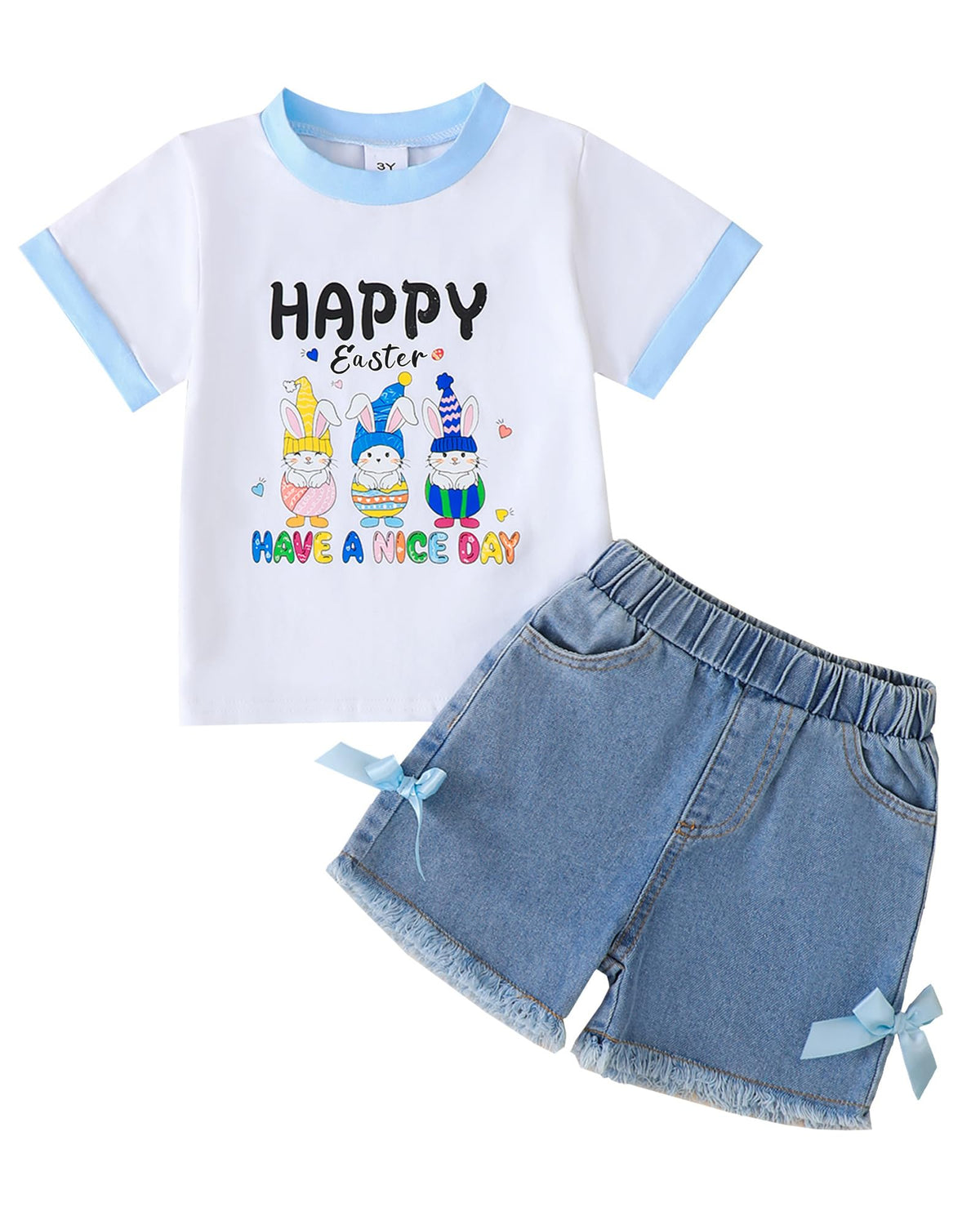 Jecson Toddler Girl Clothes Summer Cotton Print T-Shirt and Jeans Shorts Set Casual Girls 2 Piece Outfits Sets 2T-8Y