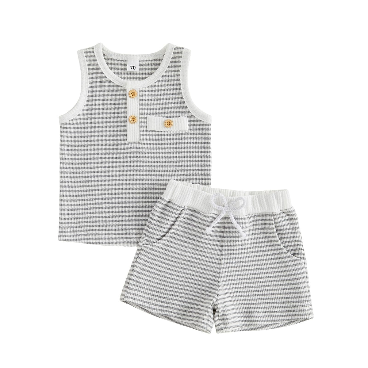 Kupretty Toddler Baby Boy Stripe Waffle Sleeveless Shirt Shorts Set