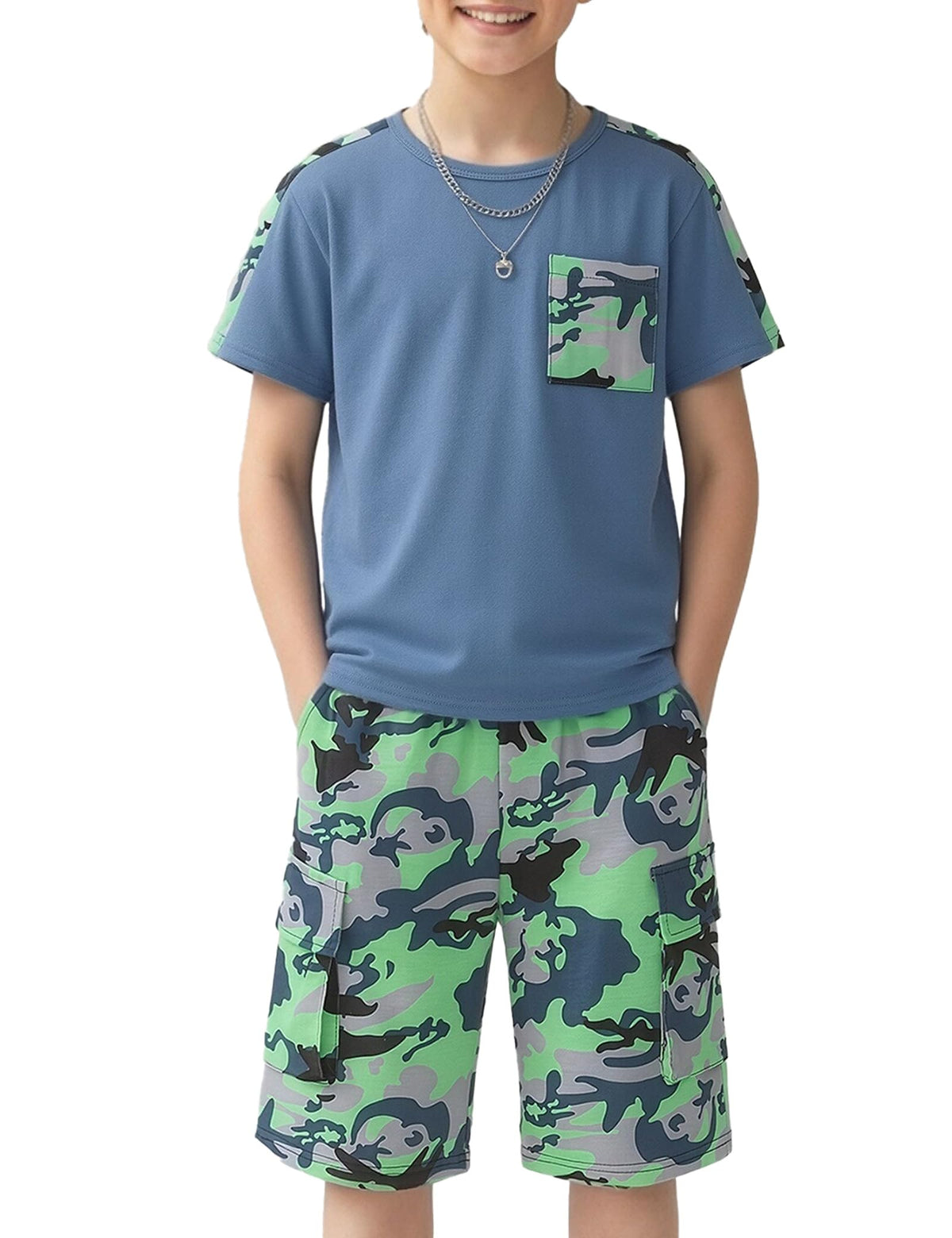 mksodopy Boys Summer Outfit Set 2 Piece T Shirt and Camo Shorts Casual Clothes for Little Big Boys