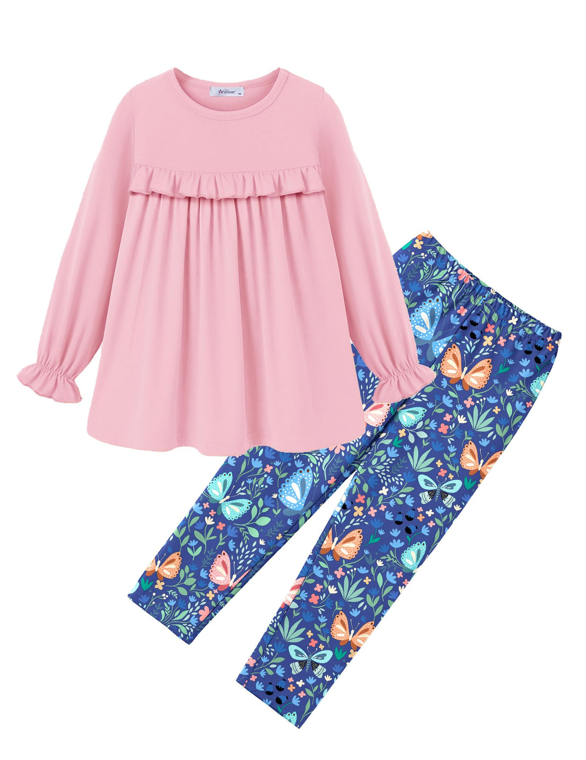 Arshiner Girls 2 Piece Outfits Toddler Fall Ruffle Shirt and Leggings Sets