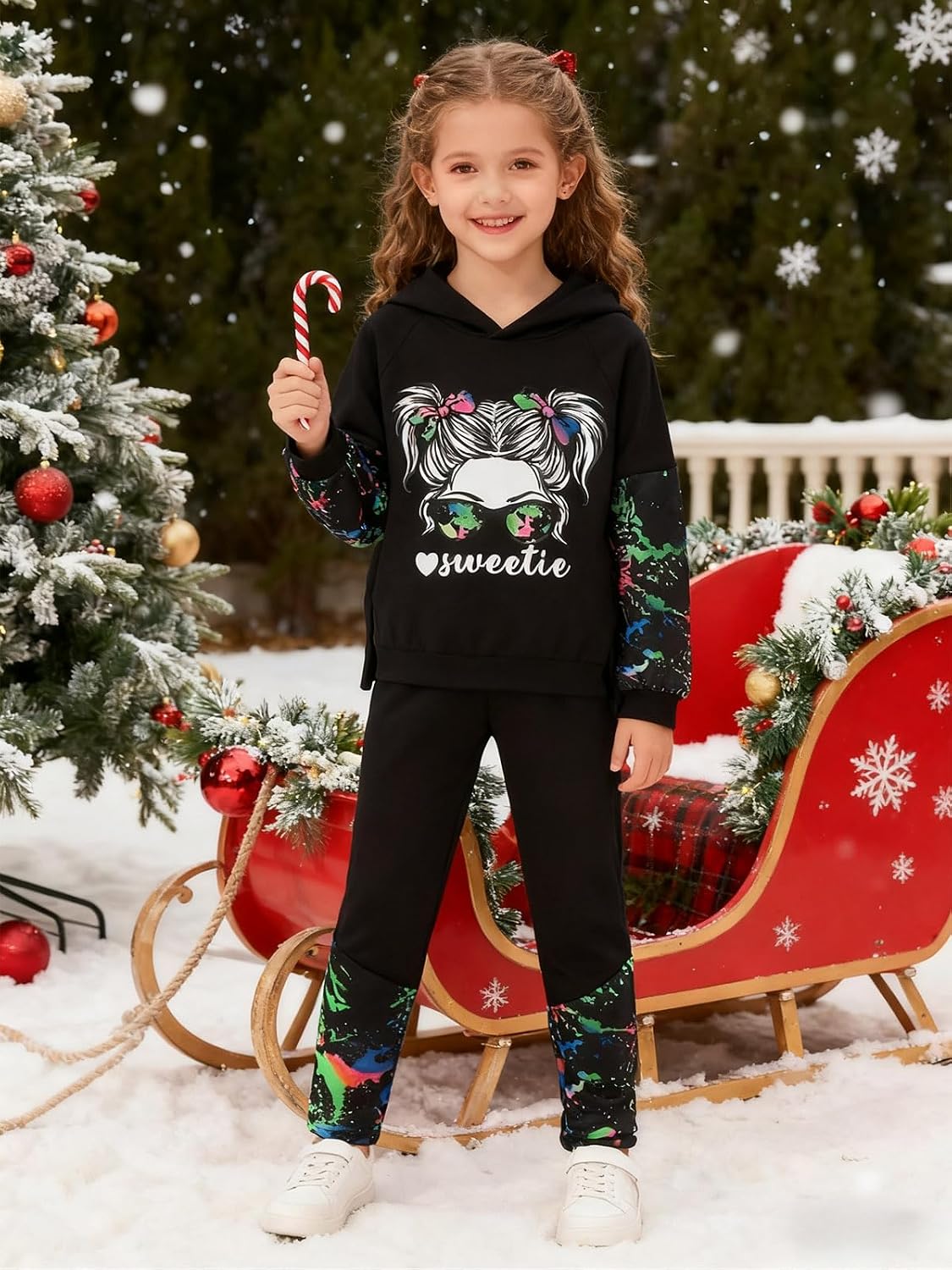 Kids Girls Clothes Cool Girl Print Tie Dye Pullover Sweatshirt and Sweatpants 2 Pieces Outfits Set