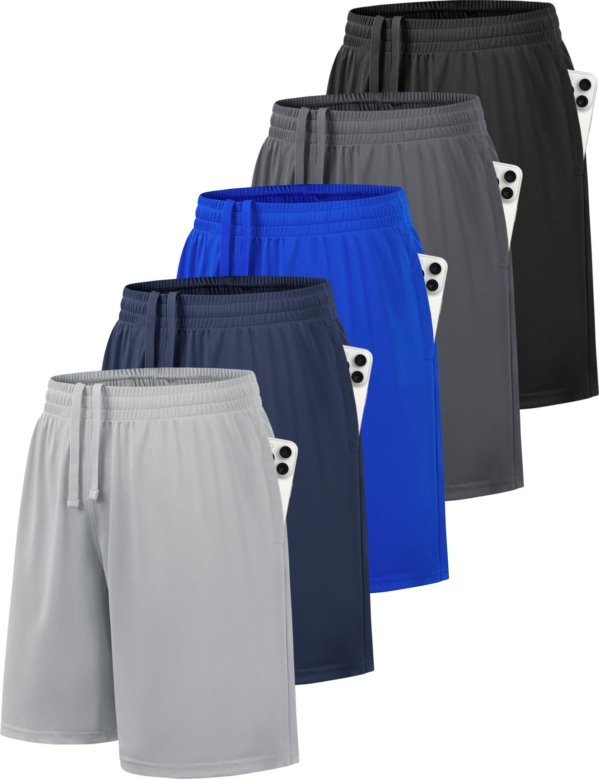 MLYENX 5 Pack Boys Athletic Shorts Basketball Quick Dry with Pockets
