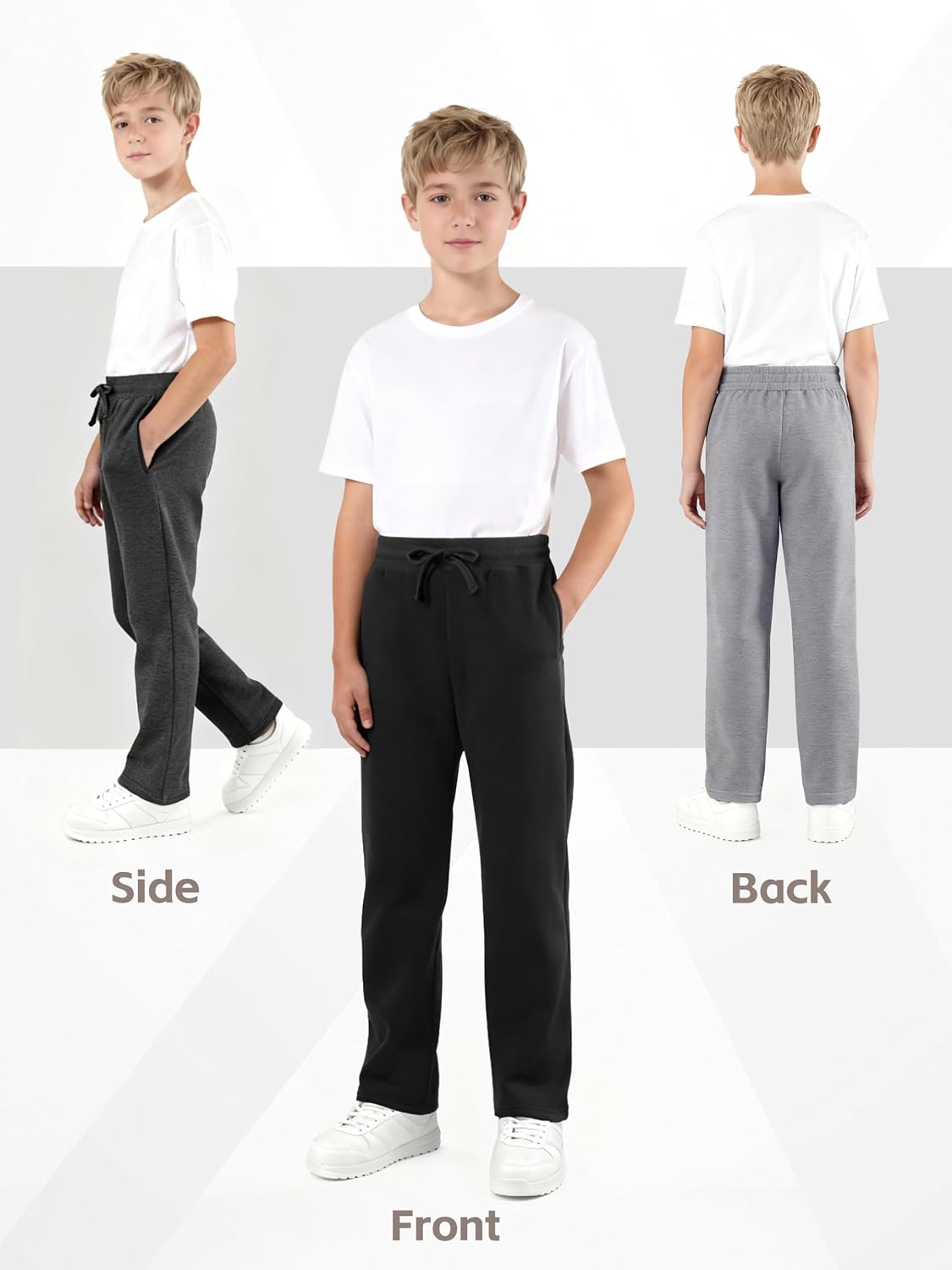 4 Pack Boys Sweatpants Fleece Cotton Boys Joggers Athletic Open Bottom Sweat Pants with Pocket and Drawstring