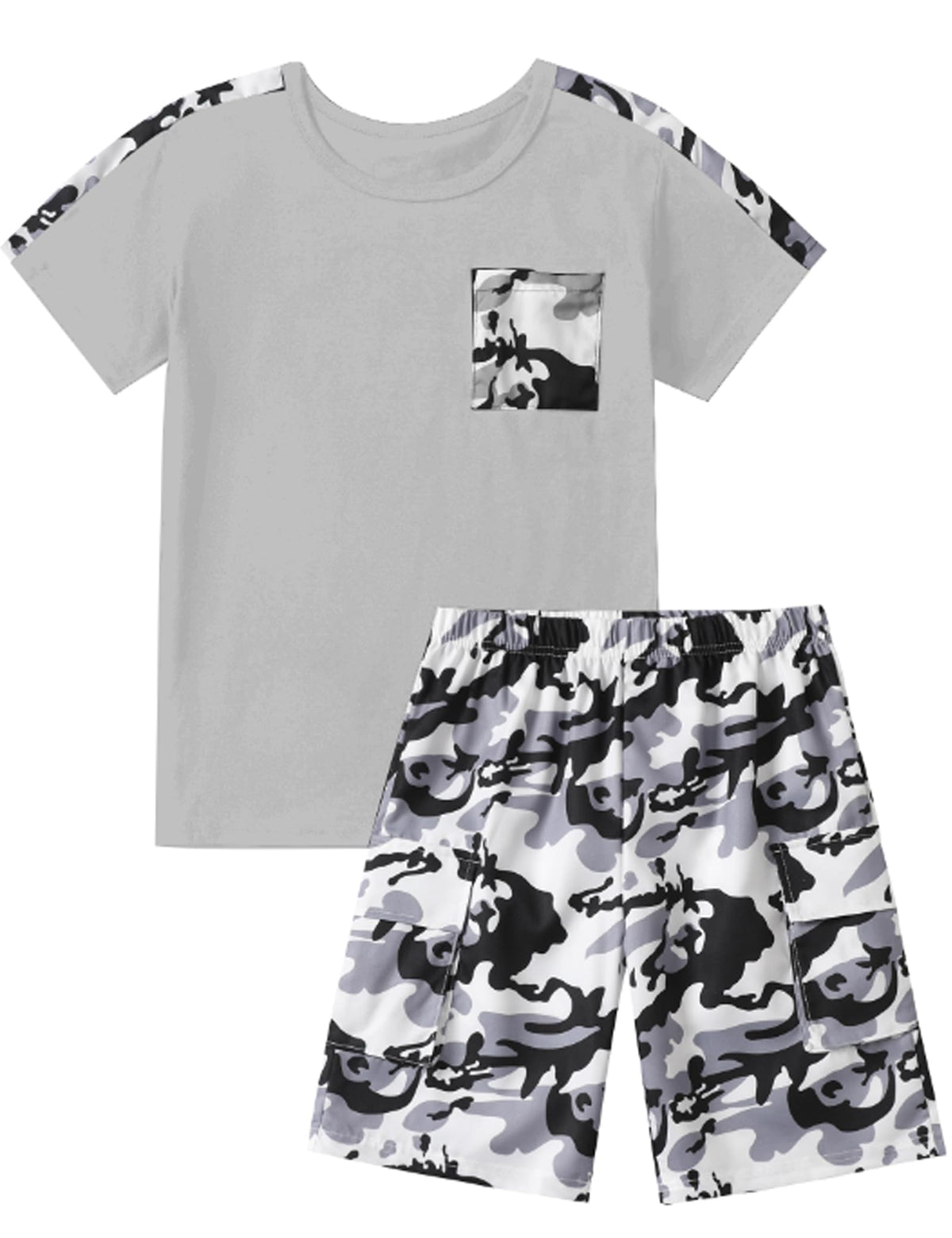 mksodopy Boys Summer Outfit Set 2 Piece T Shirt and Camo Shorts Casual Clothes for Little Big Boys