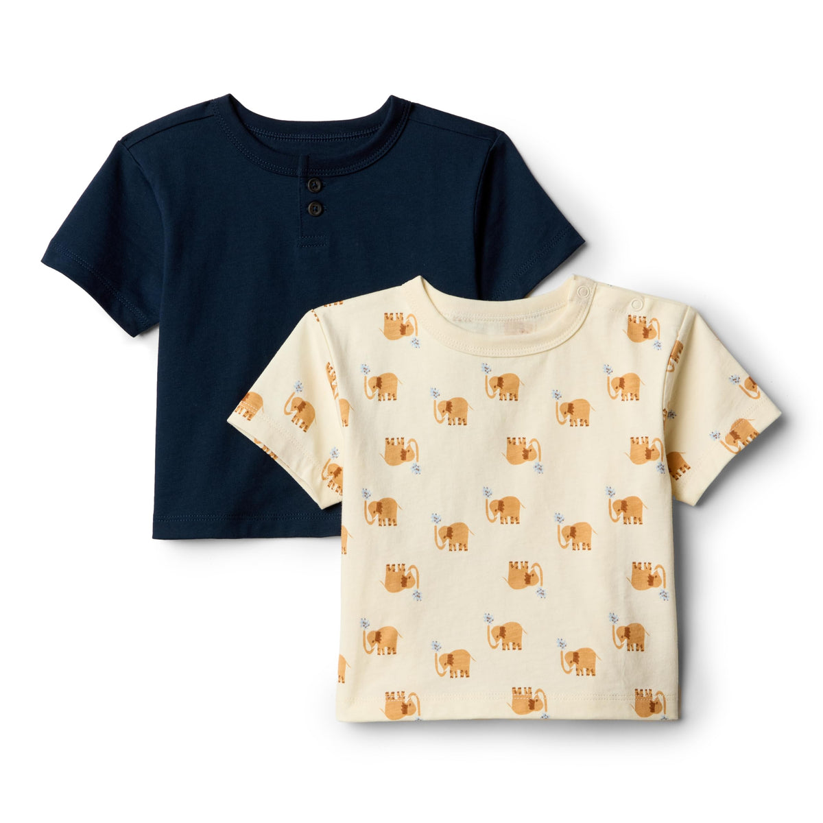 Amazon Essentials x Sofia Grainge Baby Boys' Cotton Crewneck Short Sleeve T-Shirts with Shoulder Snap, Pack of 2