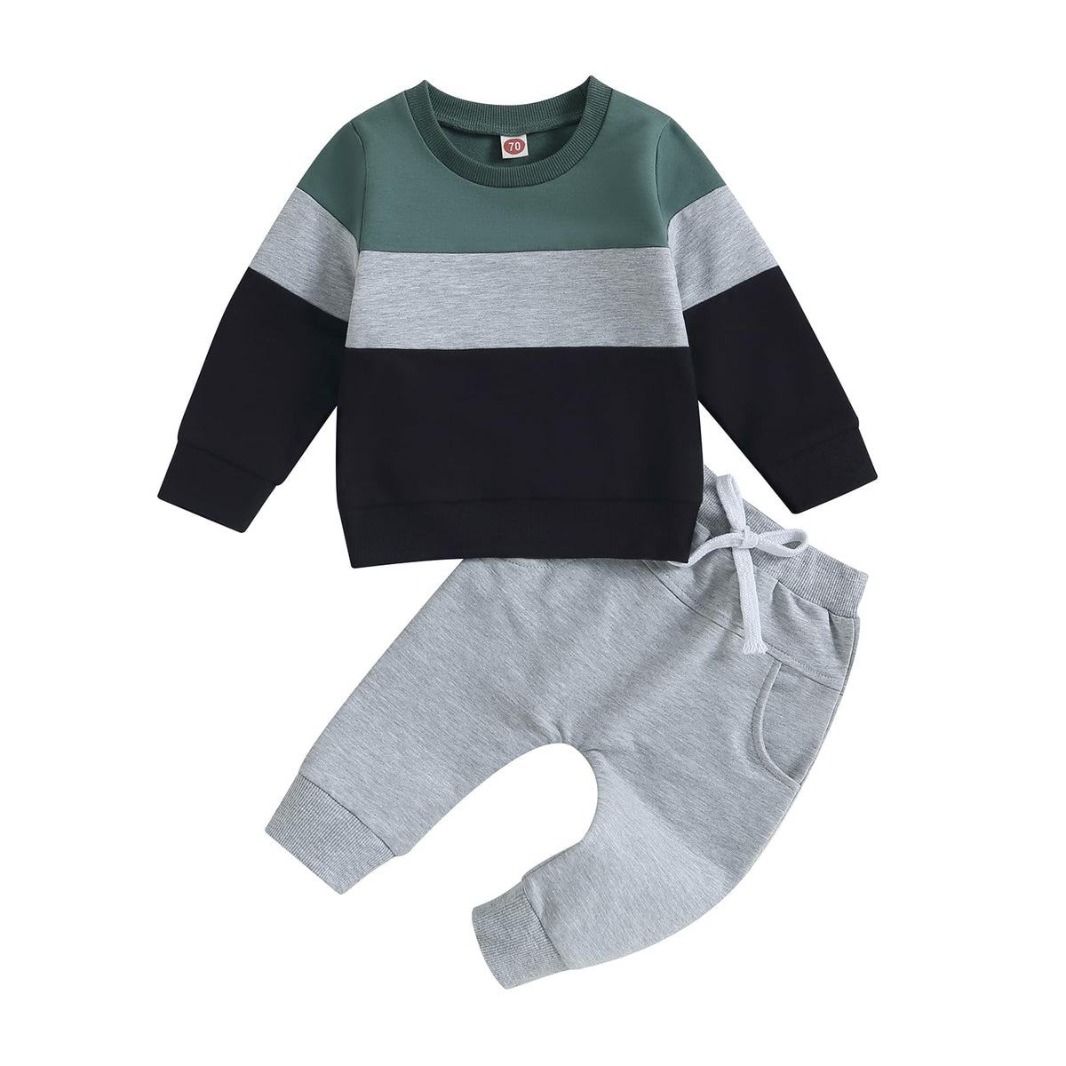 Toddler Baby Boy Fall Outfit Contrast Color Sweatshirt Tops with Elastic Waist Pants Cute Infant Newborn Winter Clothes