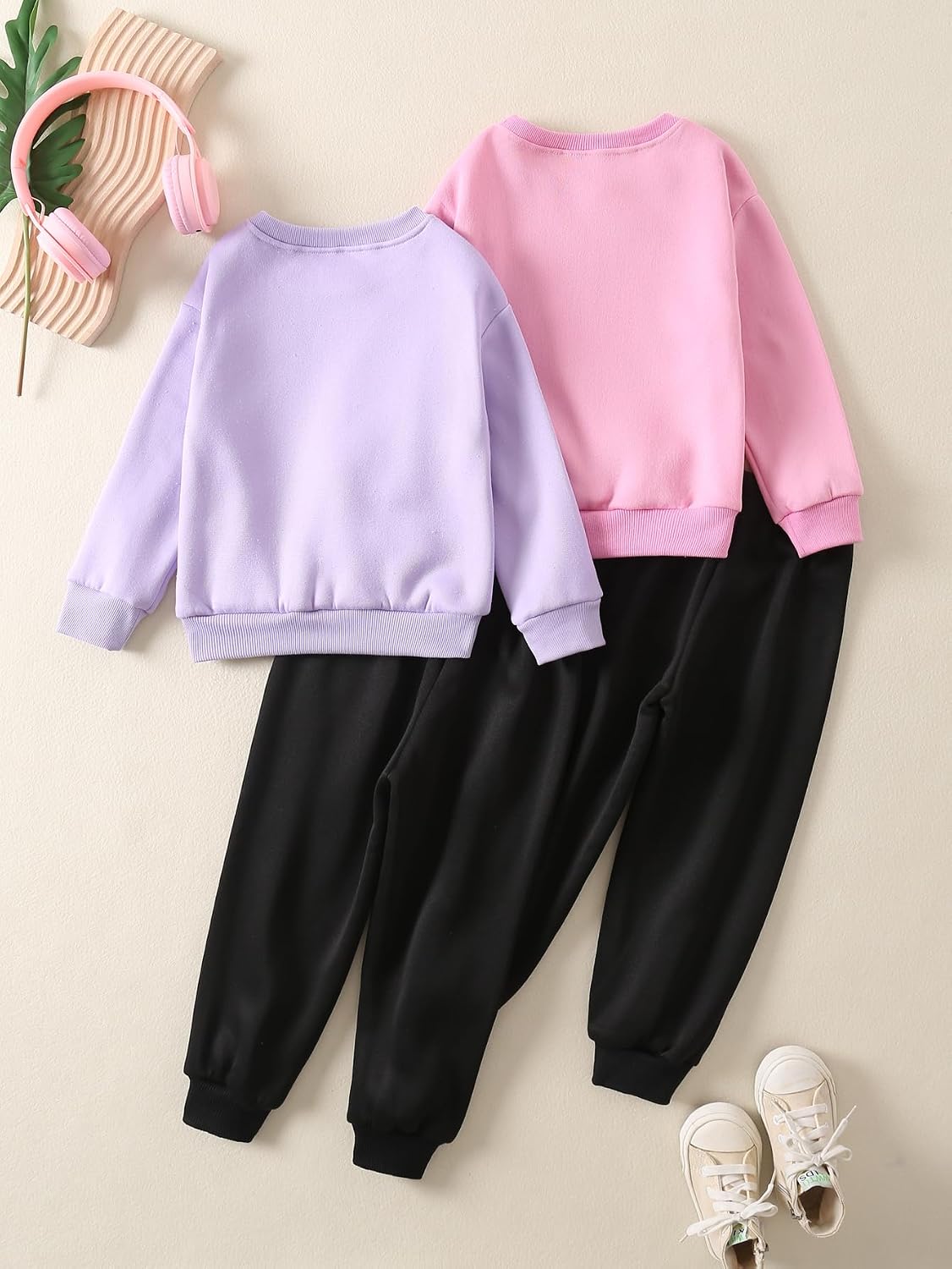 Girls Outfits 4 Piece Long Sleeve Sweatshirt Cargo Pants 3-12Y