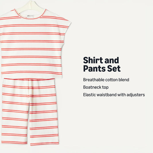 Amazon Essentials x Sofia Grainge Toddlers and Baby Girls' Cotton Pique Short Sleeve T-Shirt & Pants Play Set
