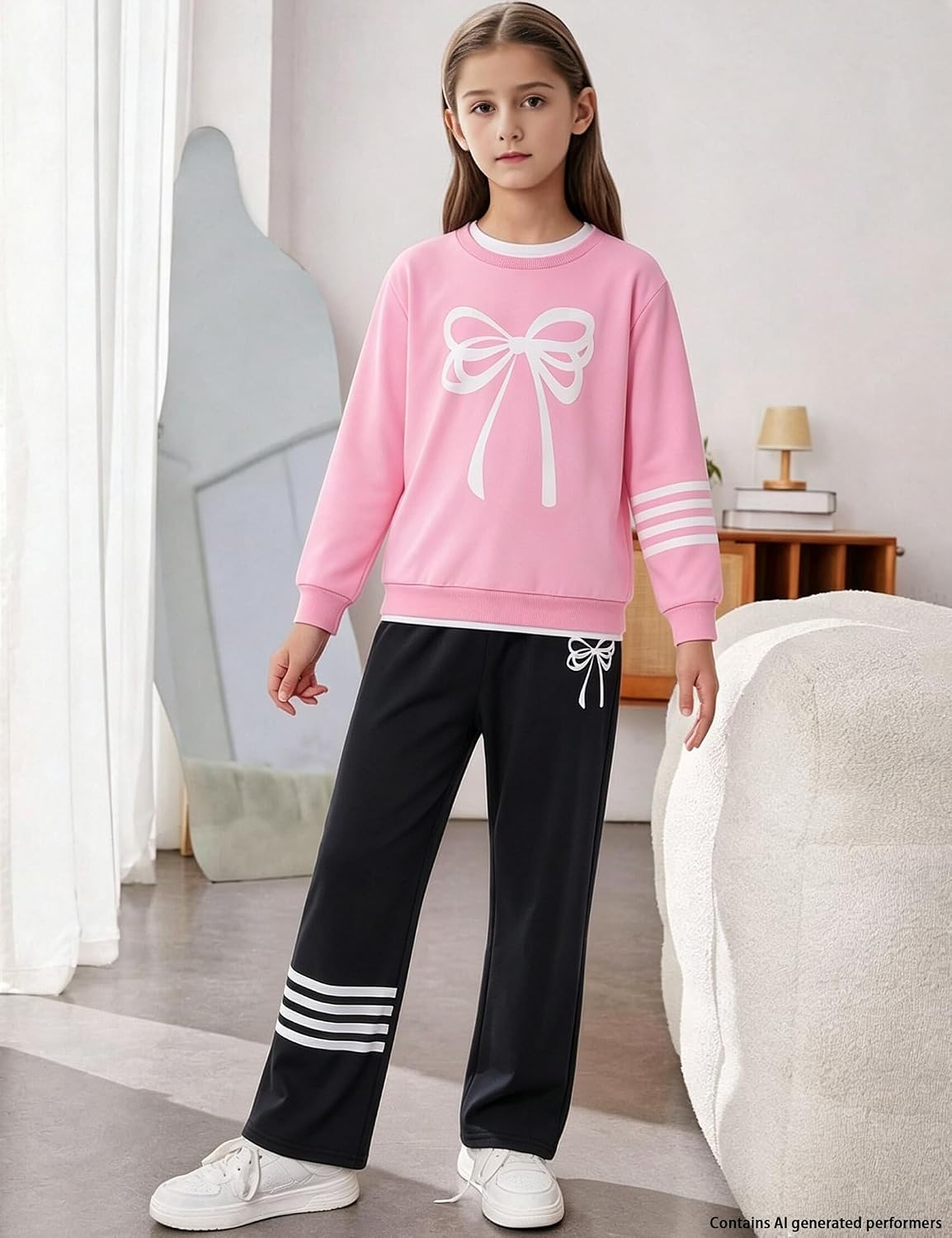 Girls 2 Piece Outfits Crewneck Sweatshirt Pants Girls Fall Winter Clothes Set 6-14Y
