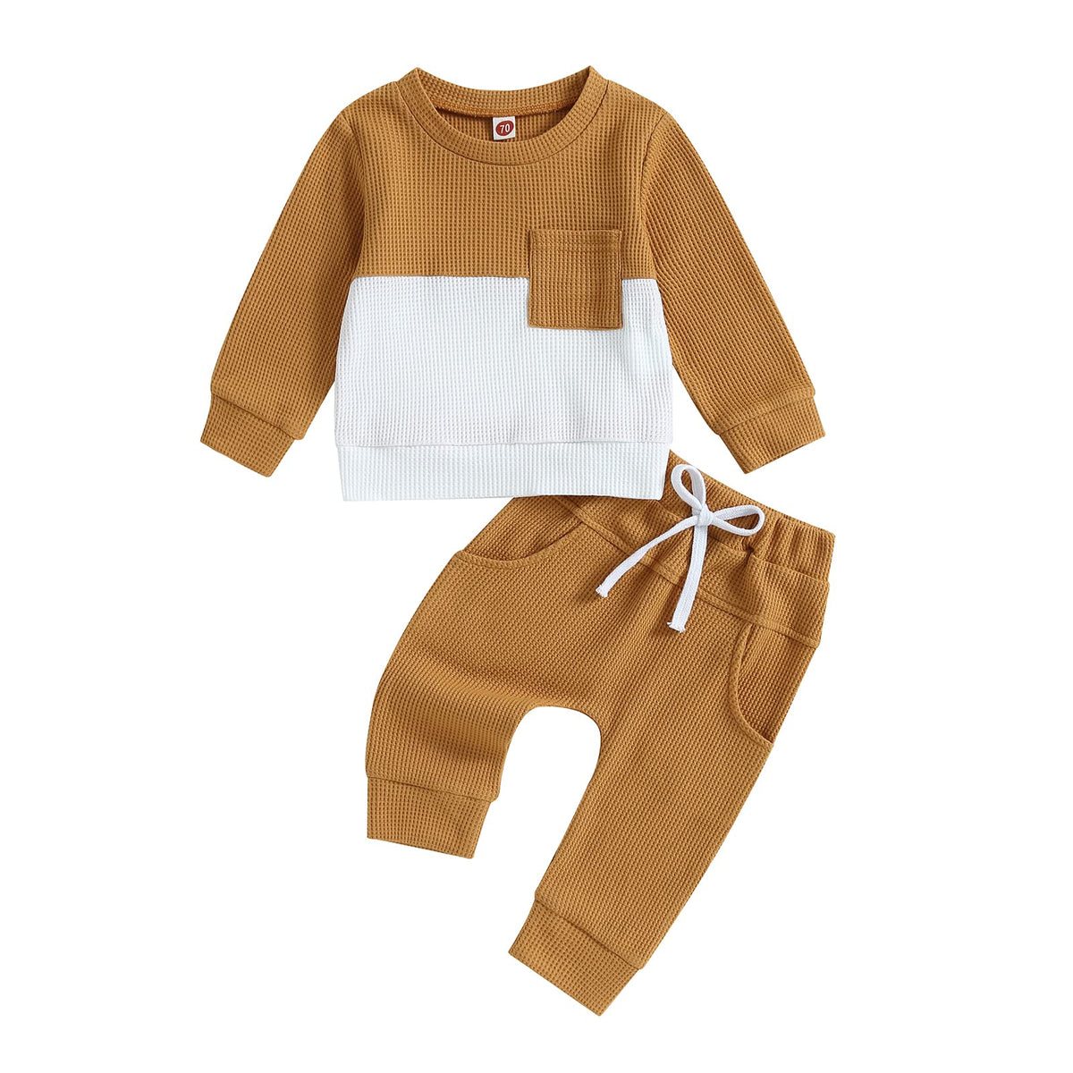 Toddler Baby Boy Fall Outfit Long Sleeve Crew Neck Contrast Color Sweatshirt Top Pant Cute Newborn Infant Waffle Clothes