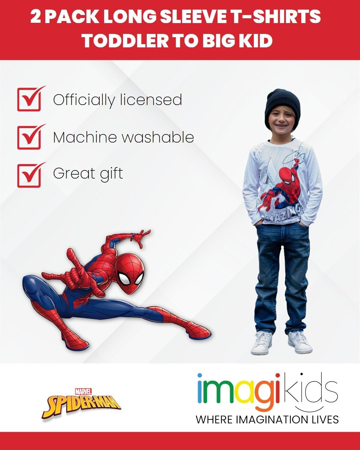 Marvel Spider-Man Boys' 2-Pack Long Sleeve T-Shirts Toddler to Big Kid