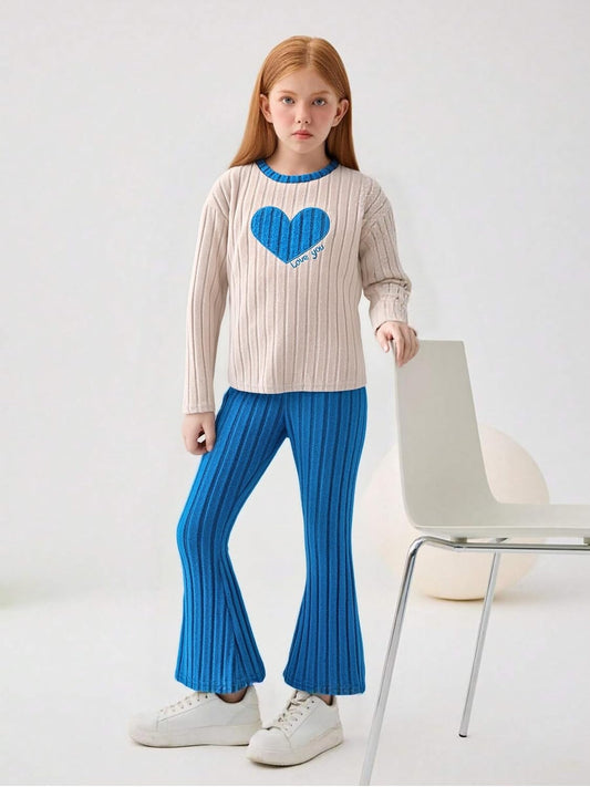 Tween Girls Clothes Ribbed Knit Color Block Long Sleeve Shirt and Flare Pants Fall Outfits Size 6-12