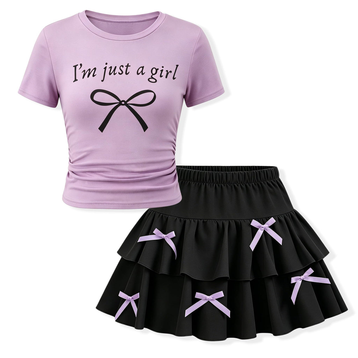Teenage Girls Puffy Skirt Set with Cute Bowknot Top Teen Summer Skirt Outfit Puffy Skirt for Teen Girls