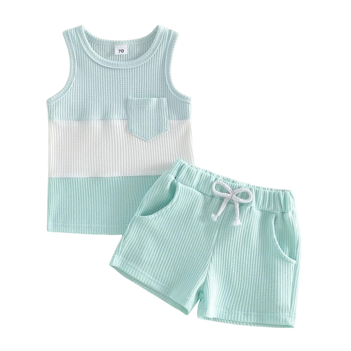 Kupretty Toddler Baby Boy Stripe Waffle Sleeveless Shirt Shorts Set