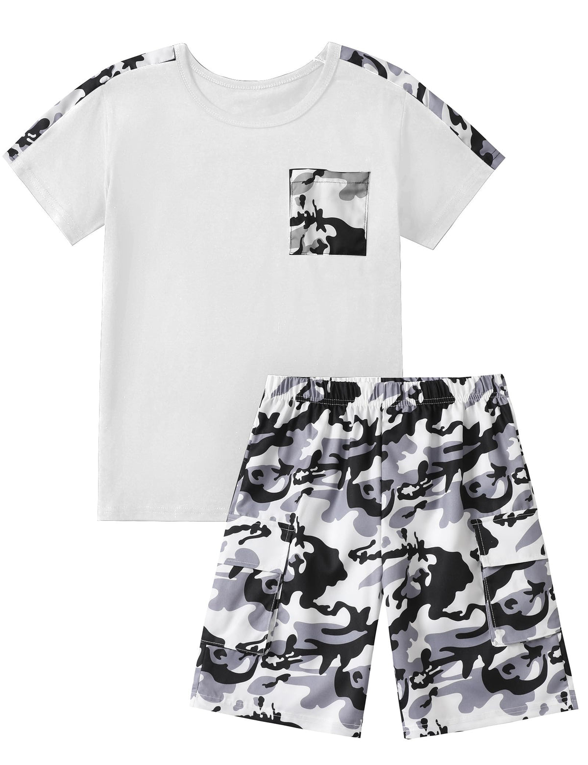 mksodopy Boys Summer Outfit Set 2 Piece T Shirt and Camo Shorts Casual Clothes for Little Big Boys